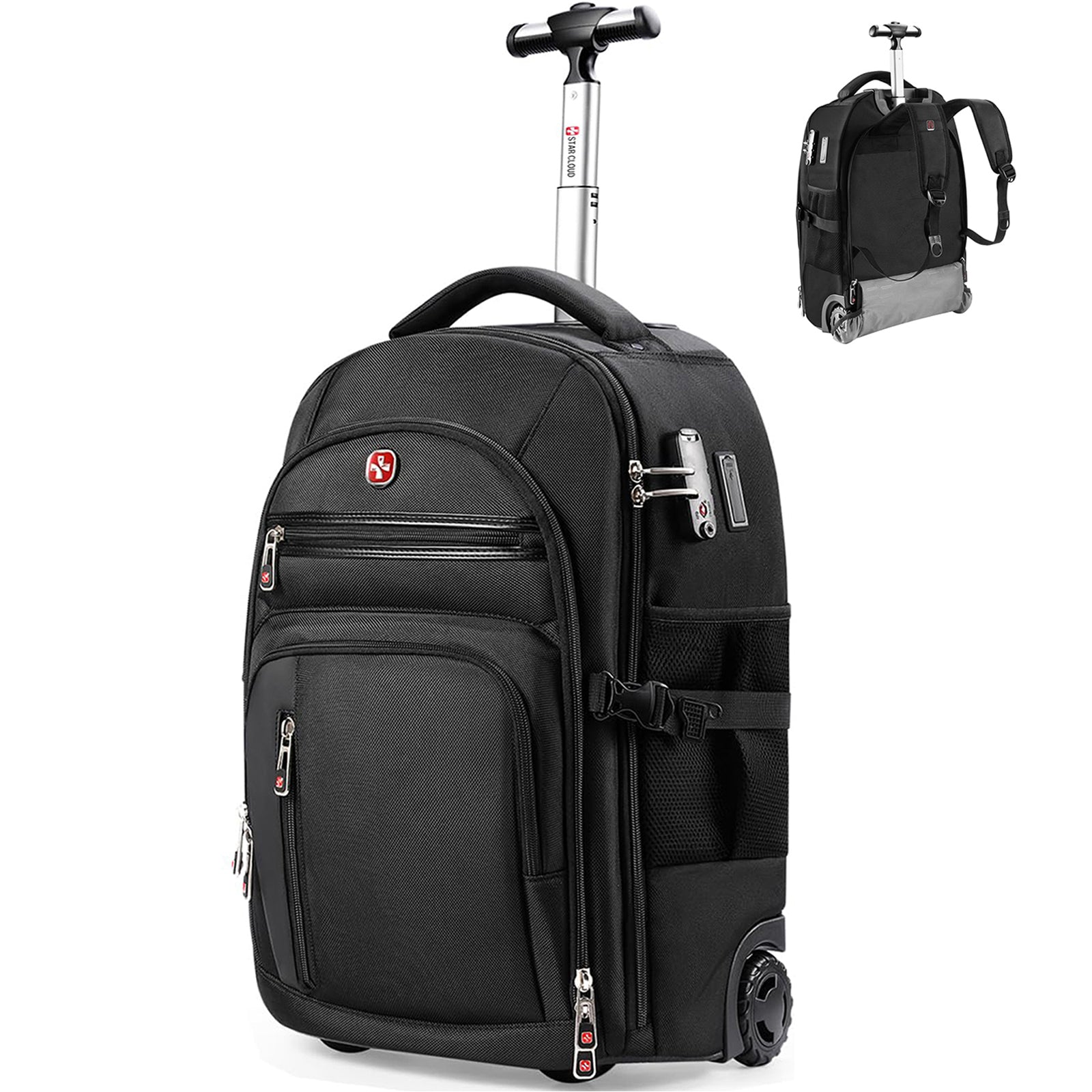 star cloud Rolling Backpack with Wheels, USB & Type-C Charging Ports, 21x14x9, Water-Resistant, 17.3" Laptop Compartment, EVA Material, Wheeled Business Backpack for Travel, Work, College