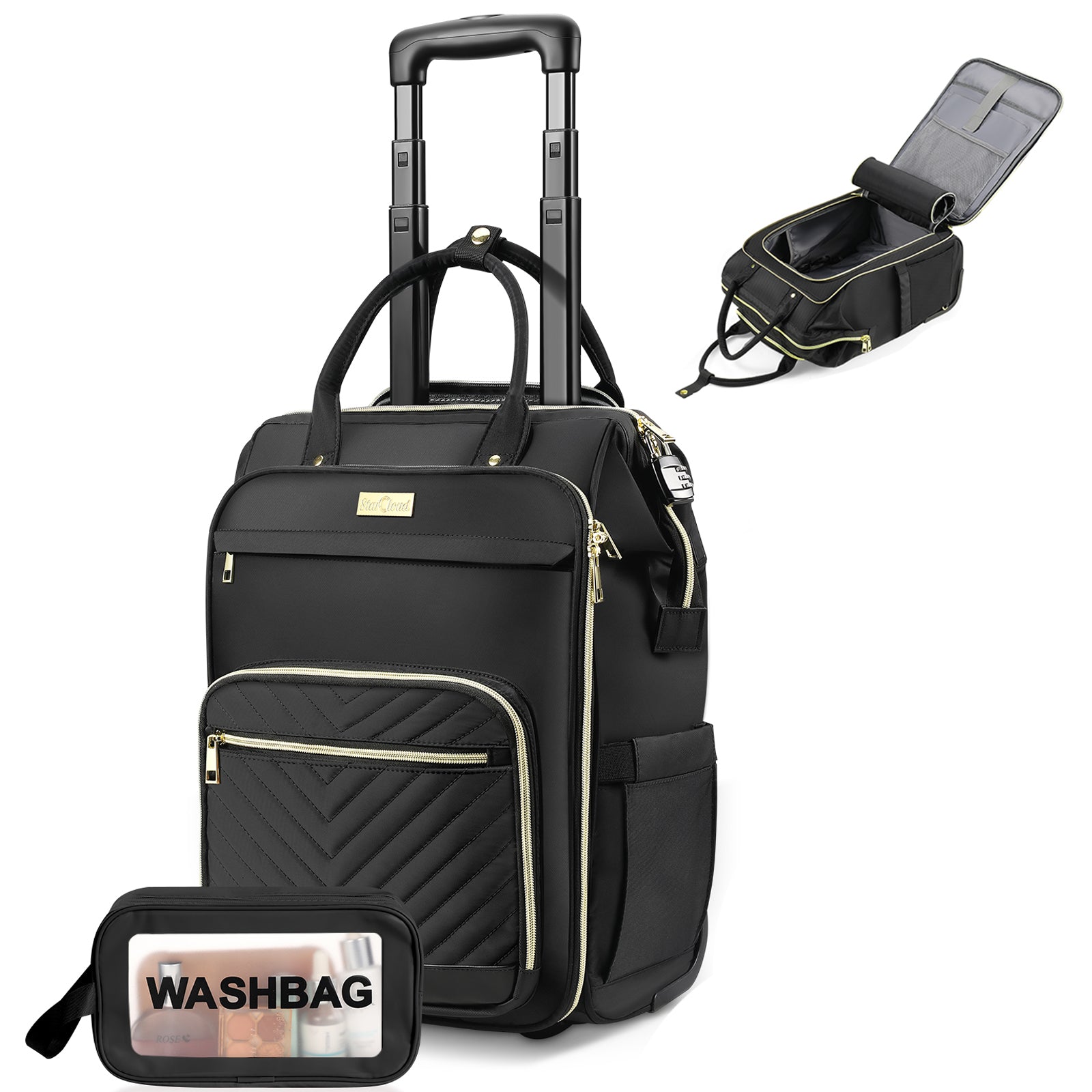 Star Cloud Rolling Backpack for Women, Dual-Opening Carry On Backpack with Wheels, Wheeled Laptop Backpack with Lock, USB & Type-C Charging Port, Softside Roller Backpack for Travel College Business Work