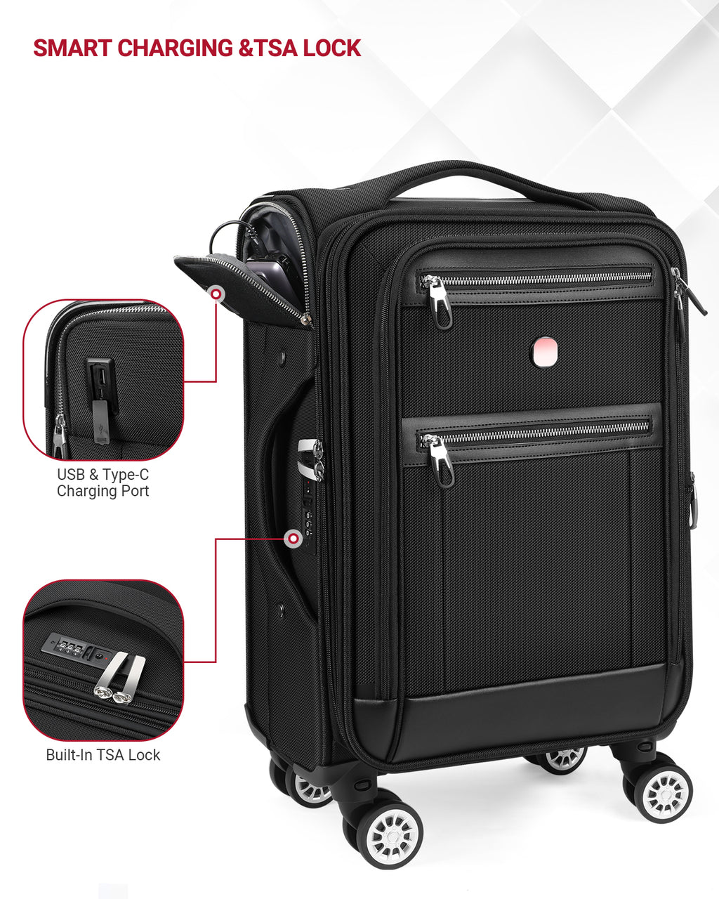 star cloud Softside Expandable Spinner Luggage Durable Lightweight Travel Suitcase, Black