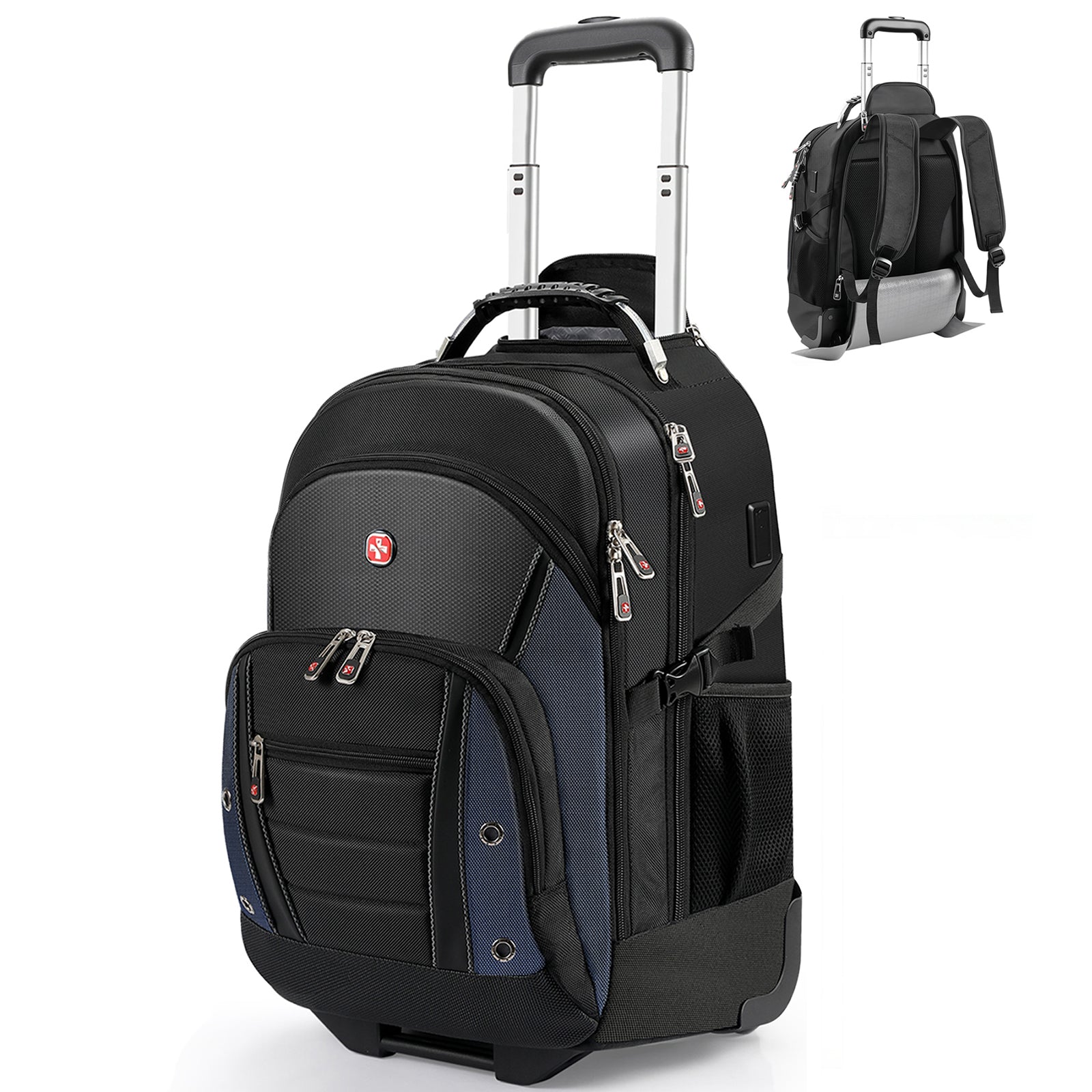 star cloud Rolling Backpack with Wheels, USB & Type-C Charging Port, 21x14x9 Water Resistant Wheeled Backpack, 17.3" Roller Laptop Backpack, Carry On Luggage for Business Travel College Work Bag