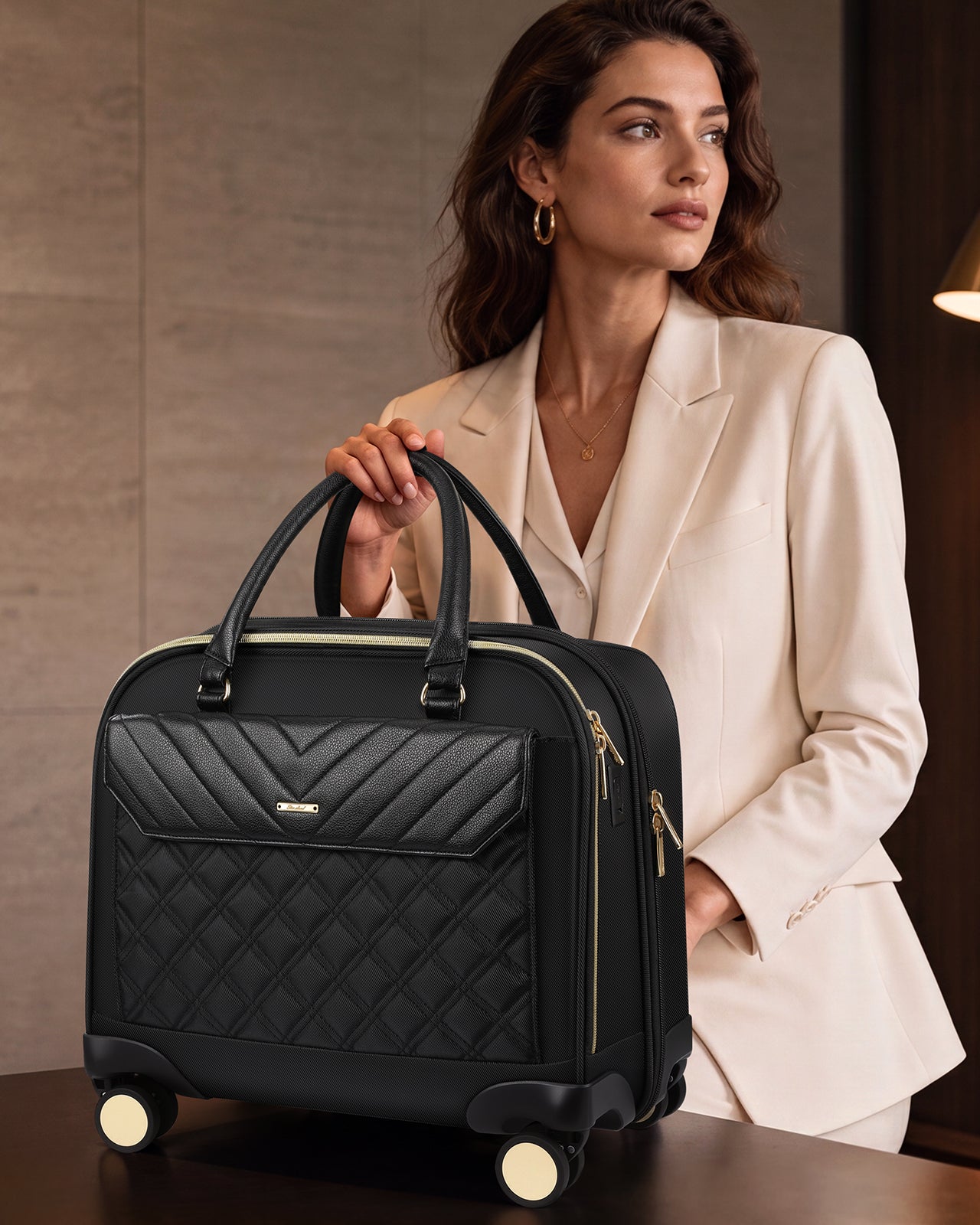 star cloud 4 wheel Rigid Frame Rolling Laptop Bag for Women