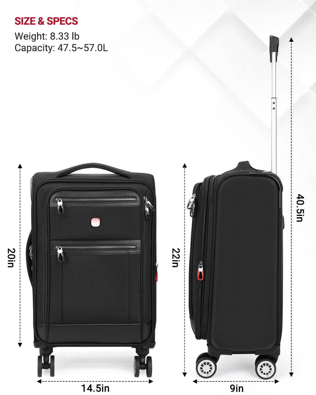 star cloud Softside Expandable Spinner Luggage Durable Lightweight Travel Suitcase, Black