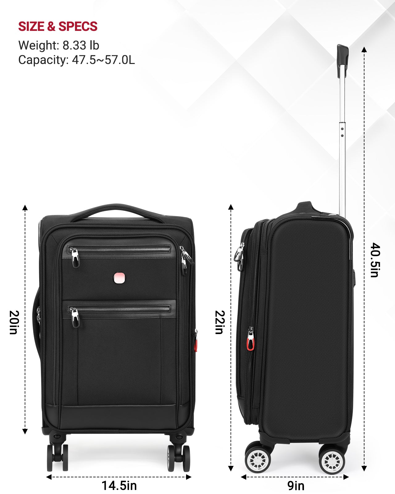 star cloud Softside Expandable Spinner Luggage Durable Lightweight Travel Suitcase, Black