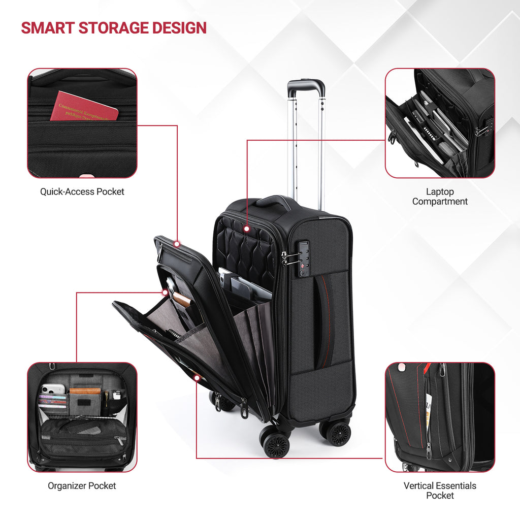 star cloud Carry On Luggage 22x14x9 Airline Approved, 22 Inch Rigid Frame Suitcases with Detachable Spinner Wheels, Softside Carry On Suitcase with USB&Type-C Ports,TSA Lock,Large Travel Luggage