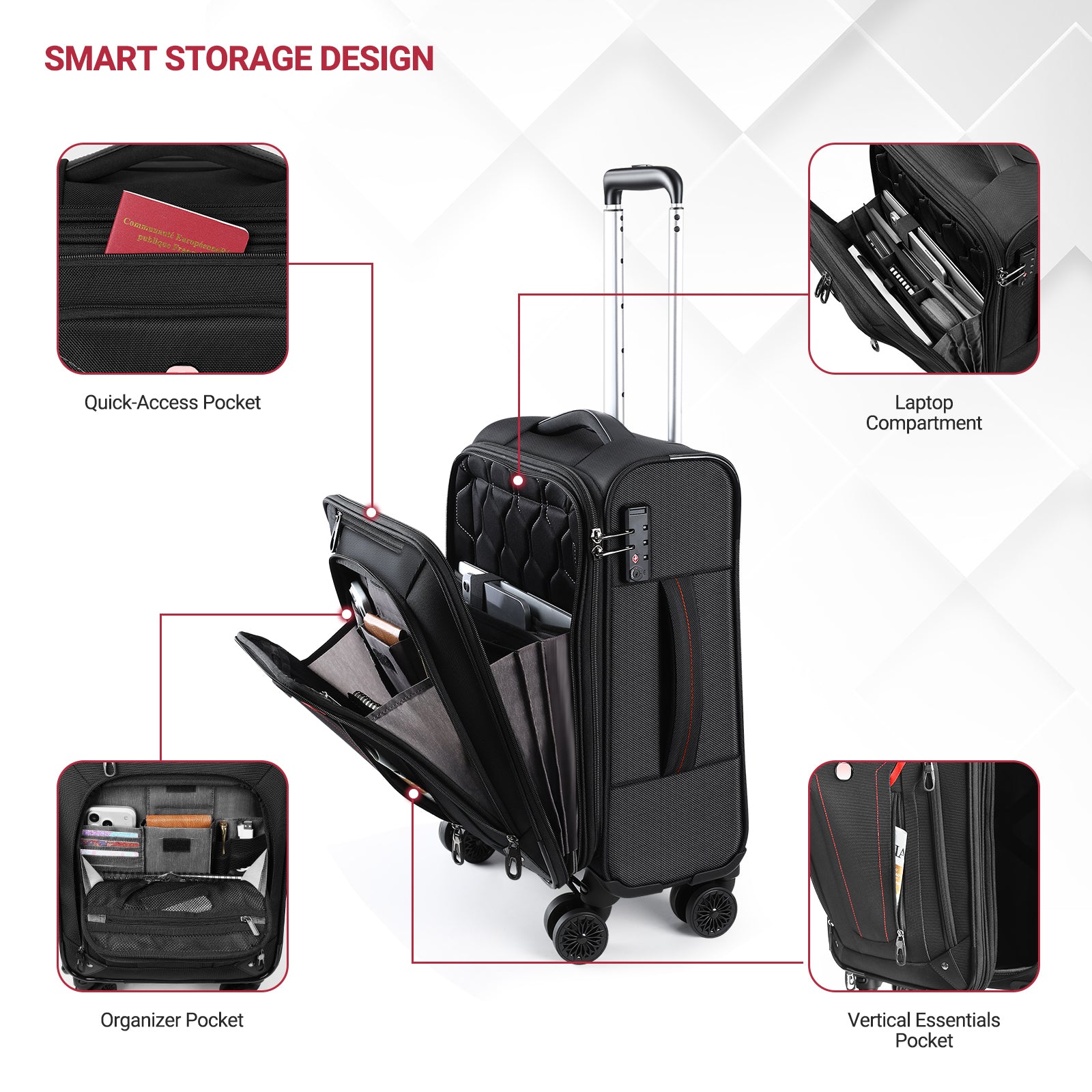 star cloud Carry On Luggage 22x14x9 Airline Approved, 22 Inch Rigid Frame Suitcases with Detachable Spinner Wheels, Softside Carry On Suitcase with USB&Type-C Ports,TSA Lock,Large Travel Luggage