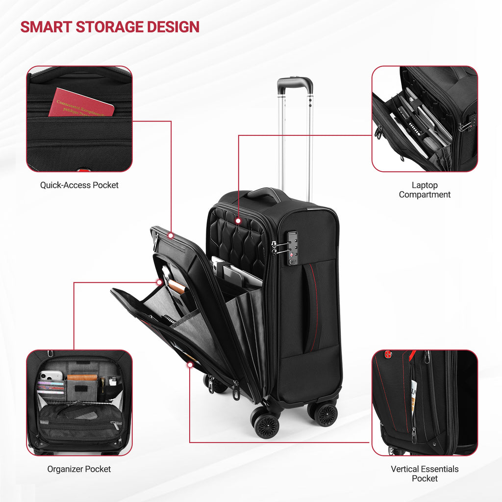 star cloud Carry On Luggage 22x14x9 Airline Approved, 22 Inch Rigid Frame Suitcases with Detachable Spinner Wheels, Softside Carry On Suitcase with USB&Type-C Ports,TSA Lock,Large Travel Luggage