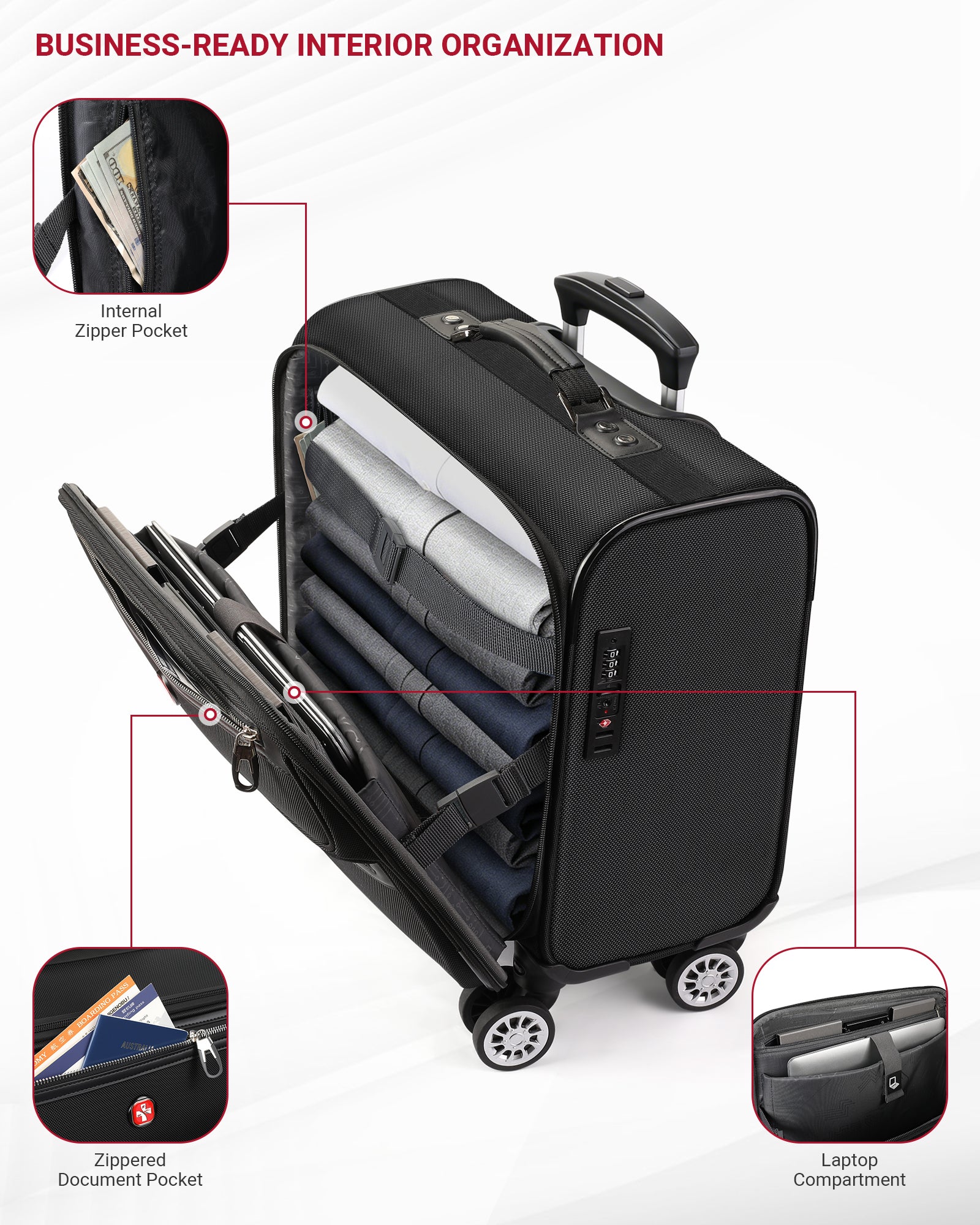 star cloud Rigid Frame Roling Laptop Bag on Wheels, Rolling Briefcase,Water Resistant Rolling Computer Bag for 18 Inch Laptop, Work Travel and Business