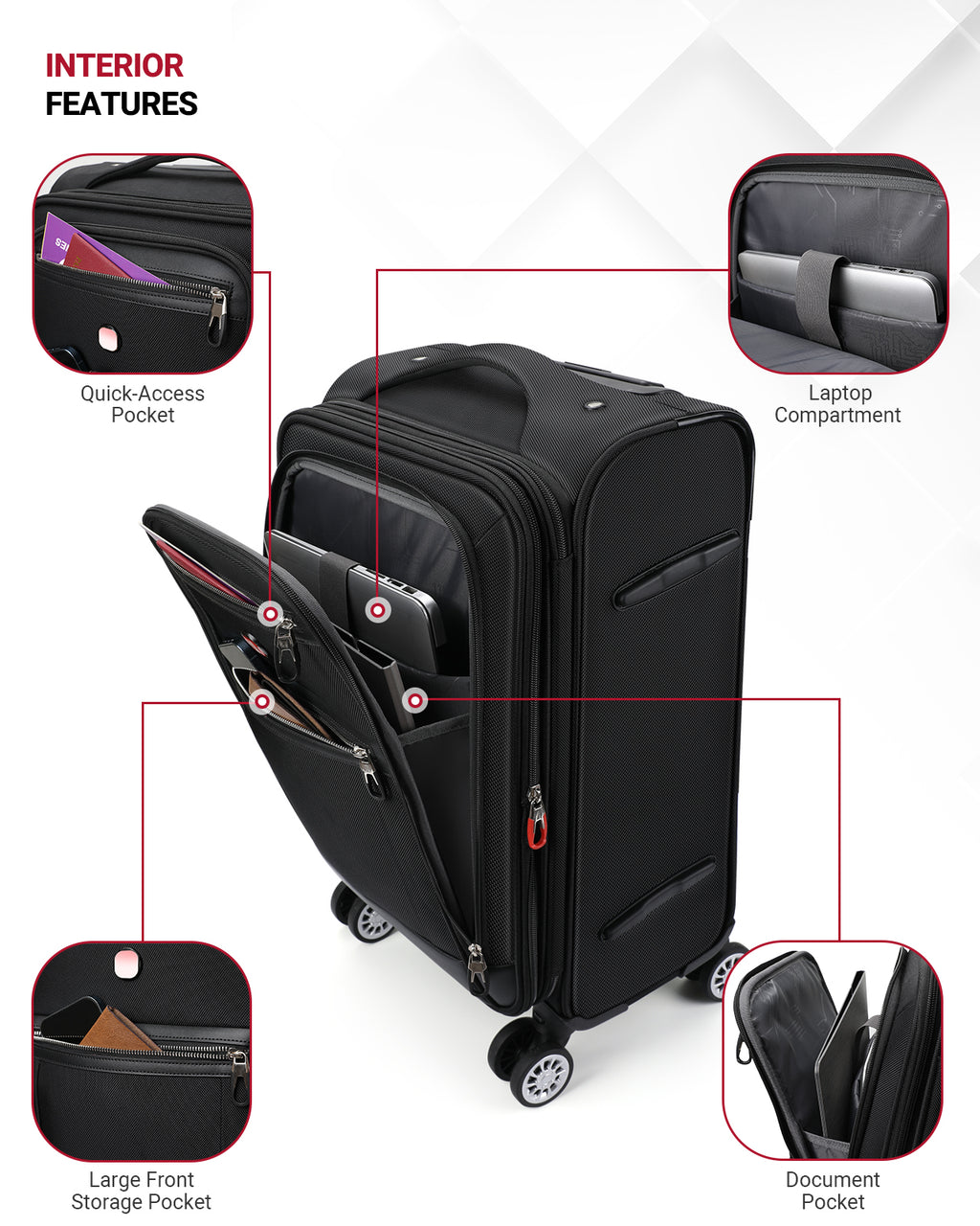 star cloud Softside Expandable Spinner Luggage Durable Lightweight Travel Suitcase, Black