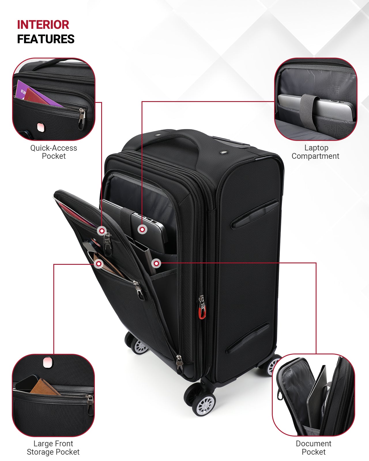 star cloud Softside Expandable Spinner Luggage Durable Lightweight Travel Suitcase, Black