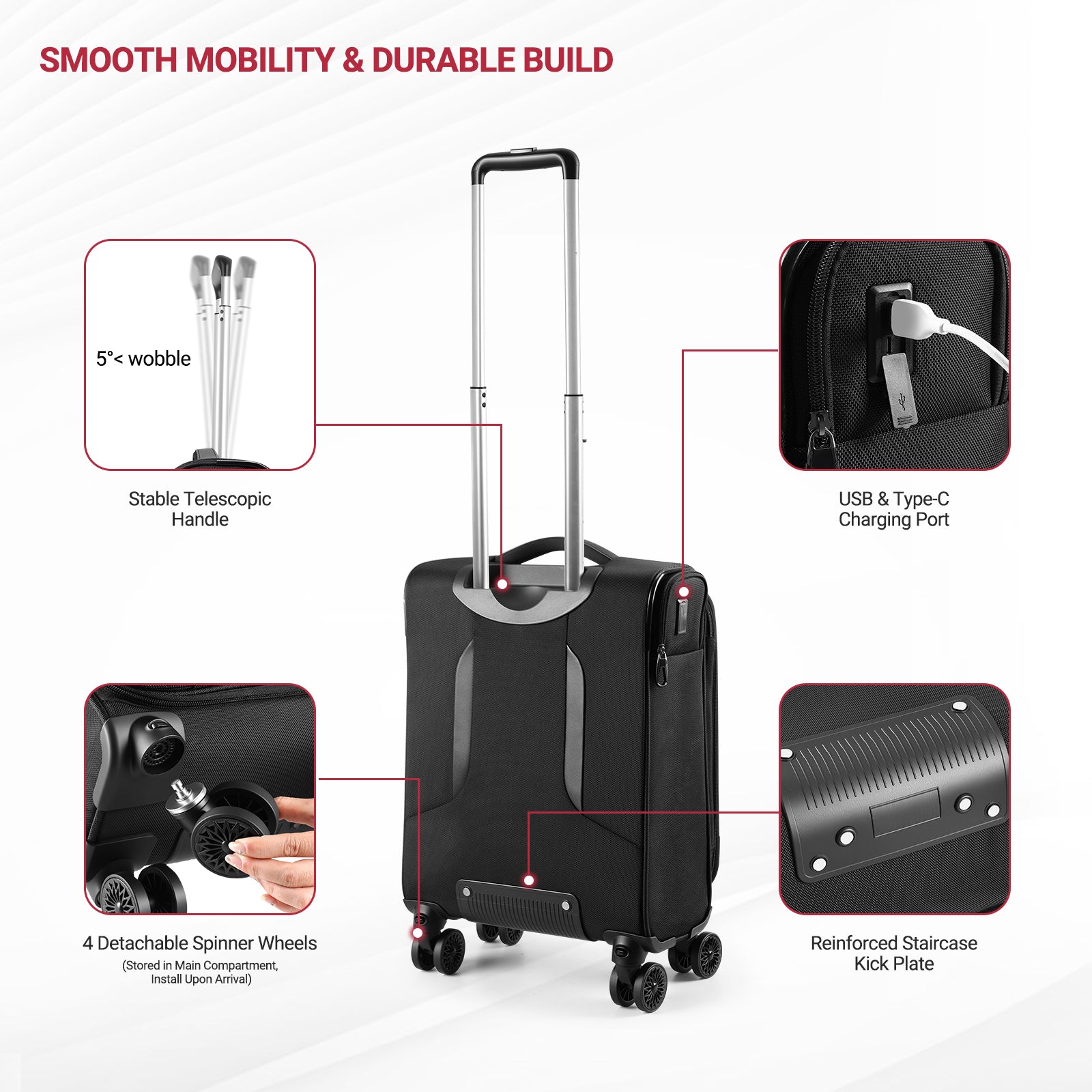 star cloud Carry On Luggage 22x14x9 Airline Approved, 22 Inch Rigid Frame Suitcases with Detachable Spinner Wheels, Softside Carry On Suitcase with USB&Type-C Ports,TSA Lock,Large Travel Luggage