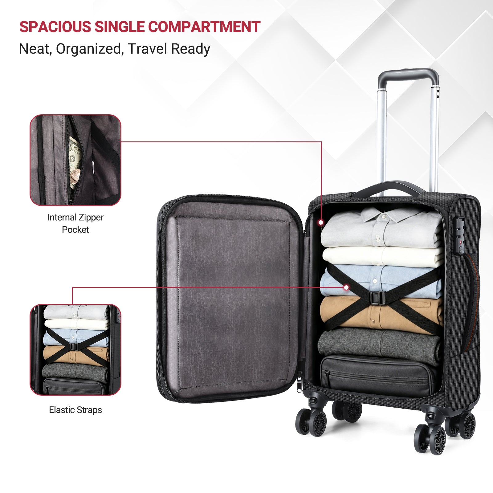 star cloud Carry On Luggage 22x14x9 Airline Approved, 22 Inch Rigid Frame Suitcases with Detachable Spinner Wheels, Softside Carry On Suitcase with USB&Type-C Ports,TSA Lock,Large Travel Luggage