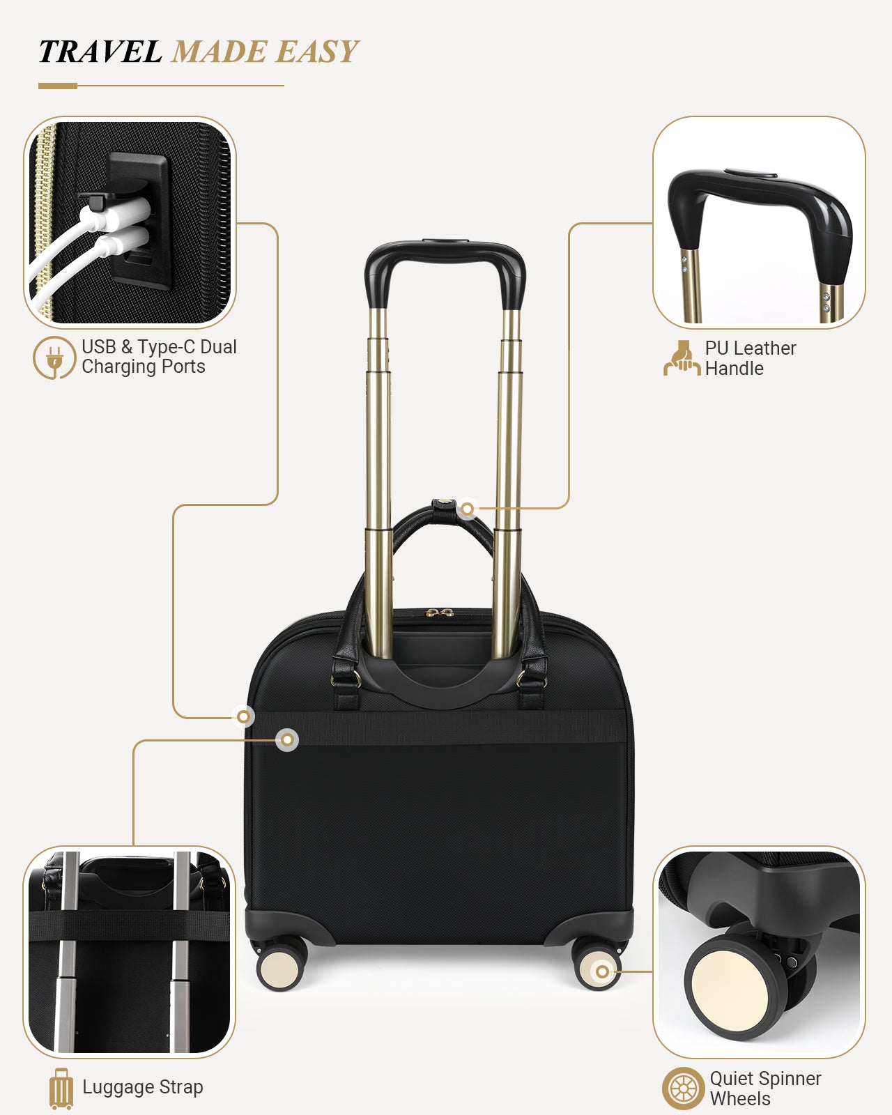 star cloud 4 wheel Rigid Frame Rolling Laptop Bag for Women