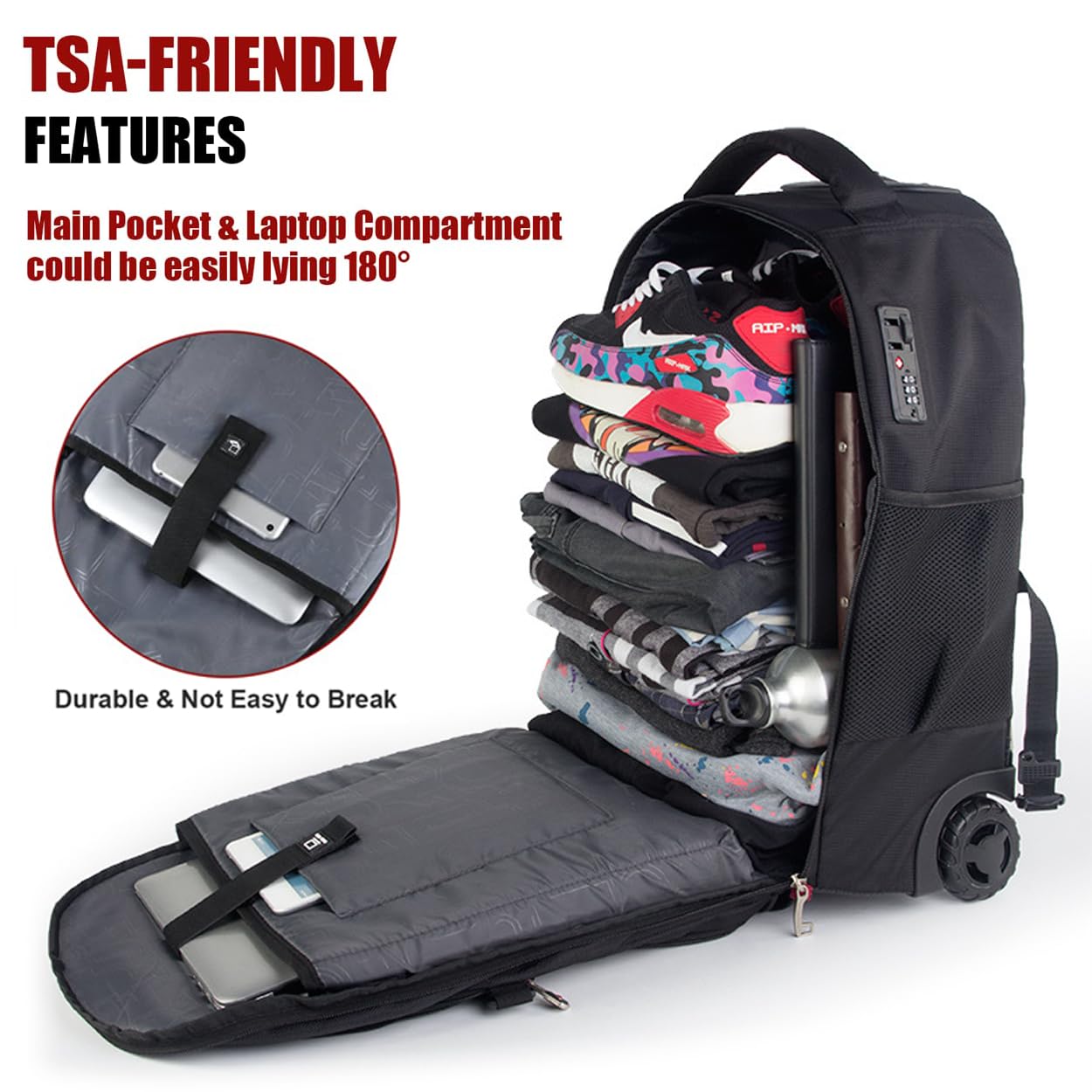 star cloud 21x14x9 Rolling Backpack with Wheels - Water-Resistant, 17.3" Laptop Compartment, Ideal Carry-On for Overnight Travel, College, Work - Wheeled Business Backpack for Adults