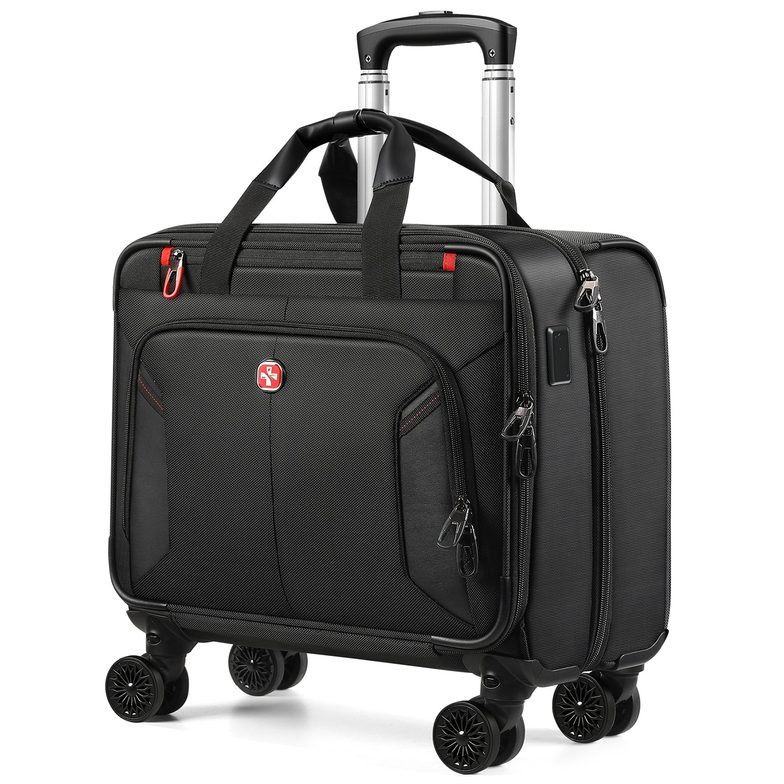 star cloud Rigid Frame Rolling Laptop Bag on Wheels, Rolling Briefcase with USB & Type-C Charging Port, Water Resistant Rolling Computer Bag for 17.3 Inch Laptop, Work Travel and Business