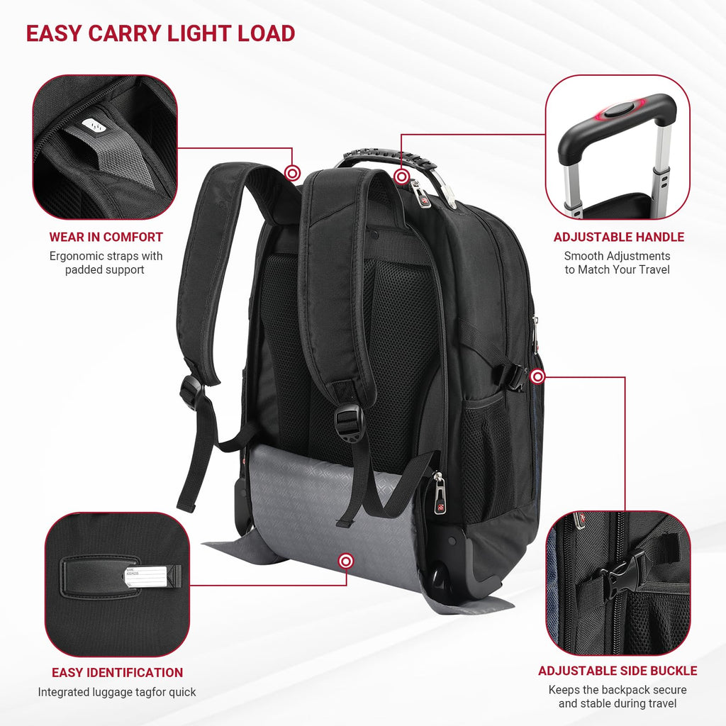 star cloud Rolling Backpack with Wheels, USB & Type-C Charging Port, 21x14x9 Water Resistant Wheeled Backpack, 17.3" Roller Laptop Backpack, Carry On Luggage for Business Travel College Work Bag