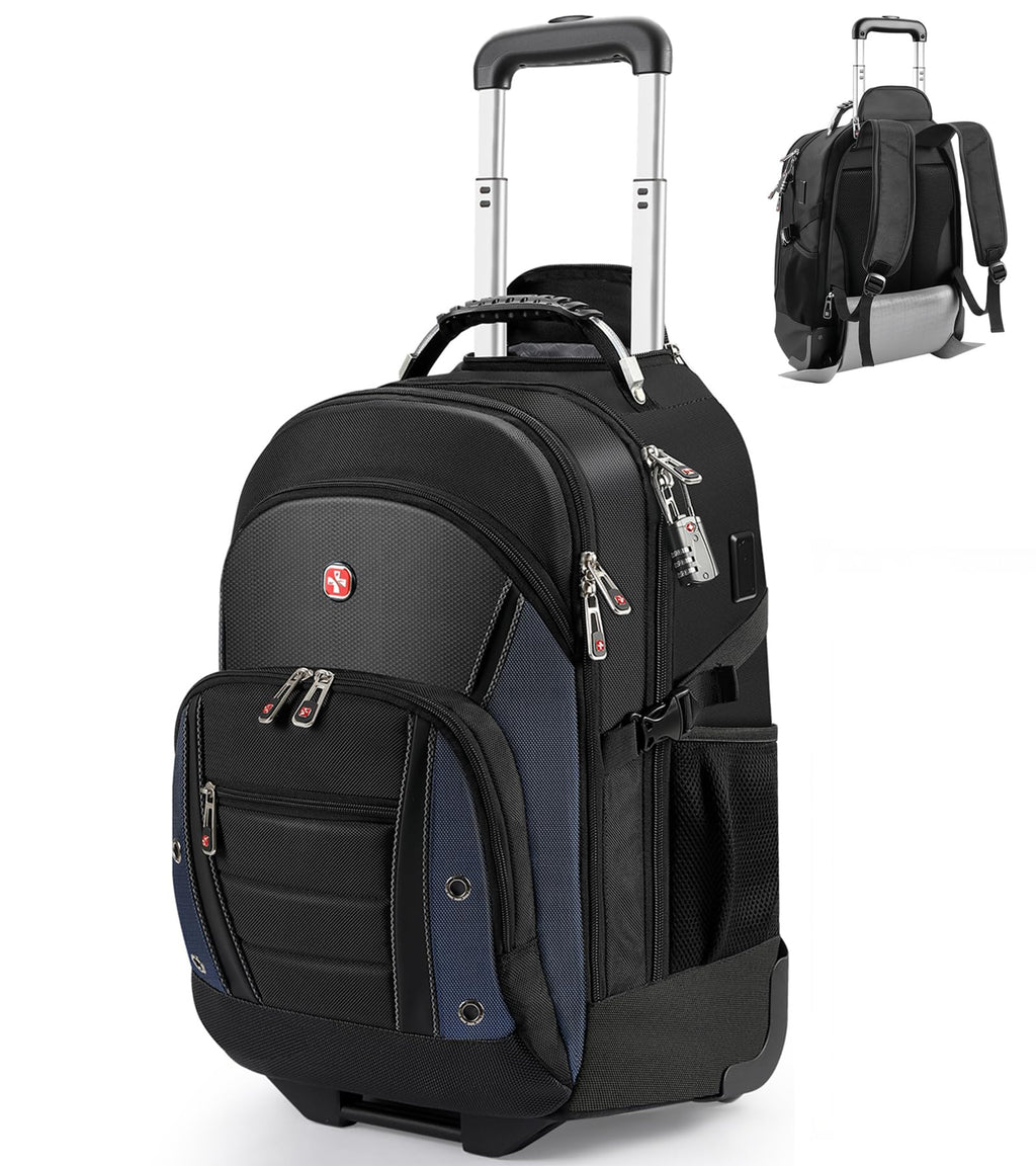 star cloud Rolling Backpack with Wheels, USB & Type-C Charging Port, 21x14x9 Water Resistant Wheeled Backpack, 17.3" Roller Laptop Backpack, Carry On Luggage for Business Travel College Work Bag