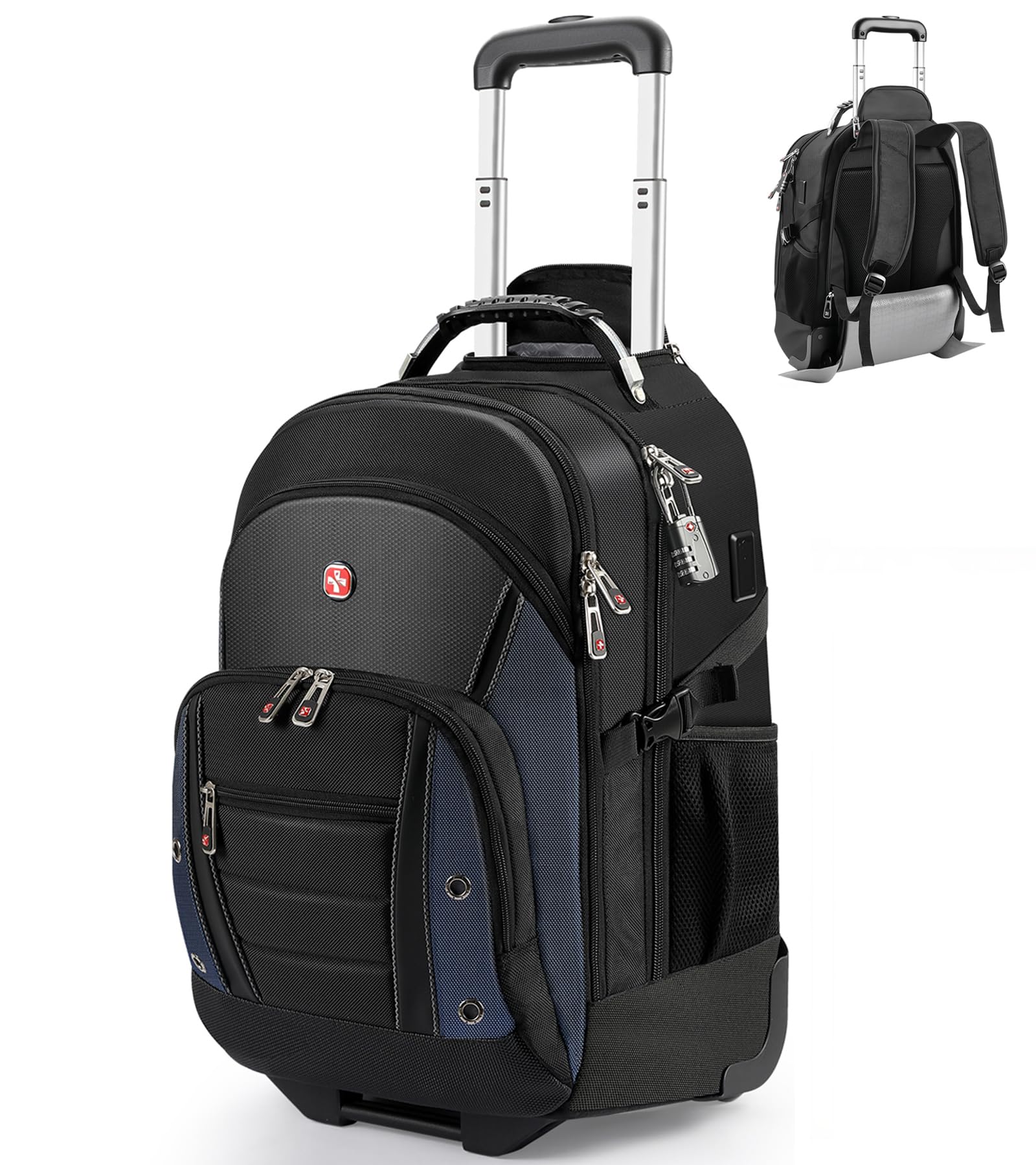 star cloud Rolling Backpack with Wheels, USB & Type-C Charging Port, 21x14x9 Water Resistant Wheeled Backpack, 17.3" Roller Laptop Backpack, Carry On Luggage for Business Travel College Work Bag