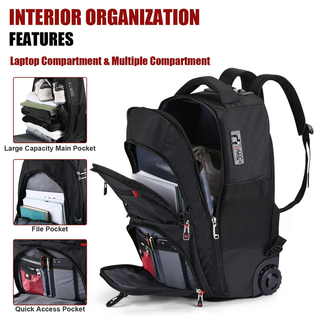 star cloud 21x14x9 Rolling Backpack with Wheels - Water-Resistant, 17.3" Laptop Compartment, Ideal Carry-On for Overnight Travel, College, Work - Wheeled Business Backpack for Adults