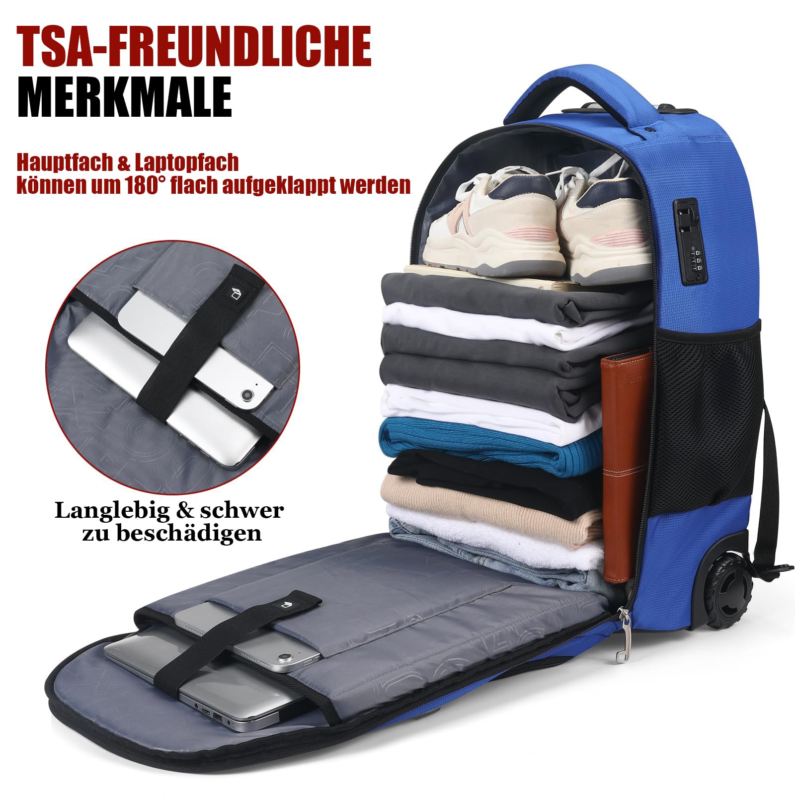 star cloud 21x14x9 Rolling Backpack with Wheels - Water-Resistant, 17.3" Laptop Compartment, Ideal Carry-On for Overnight Travel, College, Work - Wheeled Business Backpack for Adults