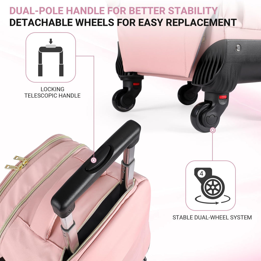 Star Cloud Rolling Backpack for Women, 21"x14"x9", 45L Travel Backpack with Wheels and USB & Type-C Charging Ports, Fits 17.3", Water-Resistant Carry-On Luggage for Work & Travel (Black)