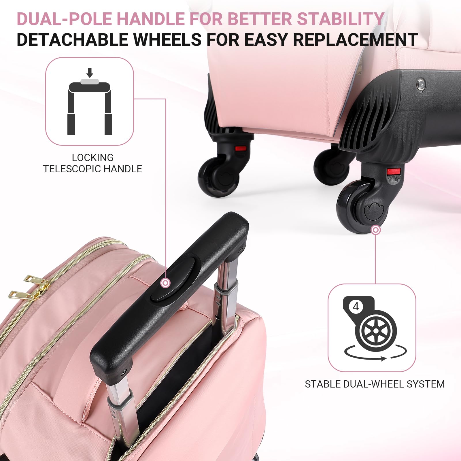 Star Cloud Rolling Backpack for Women, 21"x14"x9", 45L Travel Backpack with Wheels and USB & Type-C Charging Ports, Fits 17.3", Water-Resistant Carry-On Luggage for Work & Travel (Black)