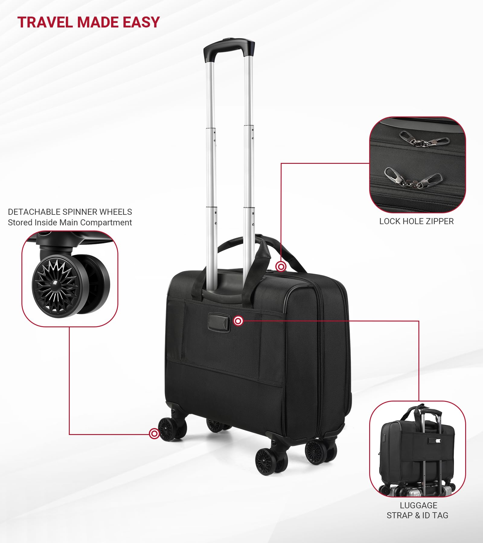 star cloud Rigid Frame Rolling Laptop Bag on Wheels, Rolling Briefcase with USB & Type-C Charging Port, Water Resistant Rolling Computer Bag for 17.3 Inch Laptop, Work Travel and Business