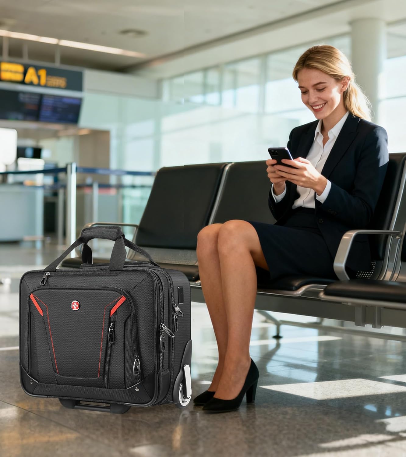 star cloud Rigid Frame Rolling Laptop Bag 18"×14"×8", Water-Resistant Rolling Briefcase with Wheels, Business Travel Computer Bag, Underseat Carry-on Luggage for Men & Women