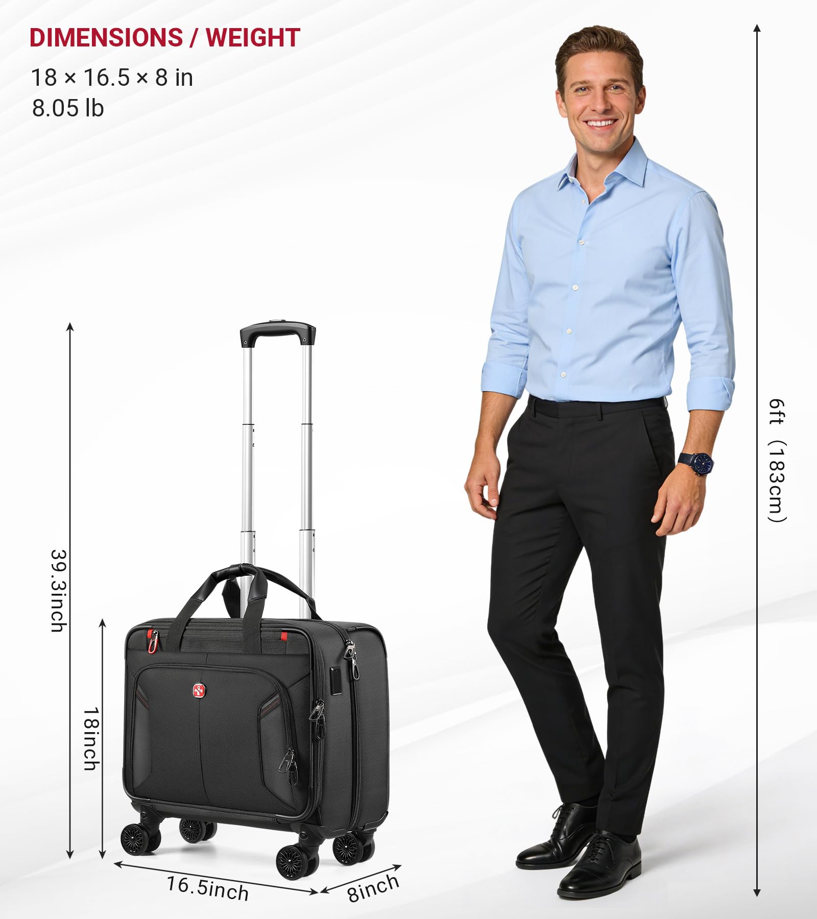 star cloud Rigid Frame Rolling Laptop Bag on Wheels, Rolling Briefcase with USB & Type-C Charging Port, Water Resistant Rolling Computer Bag for 17.3 Inch Laptop, Work Travel and Business