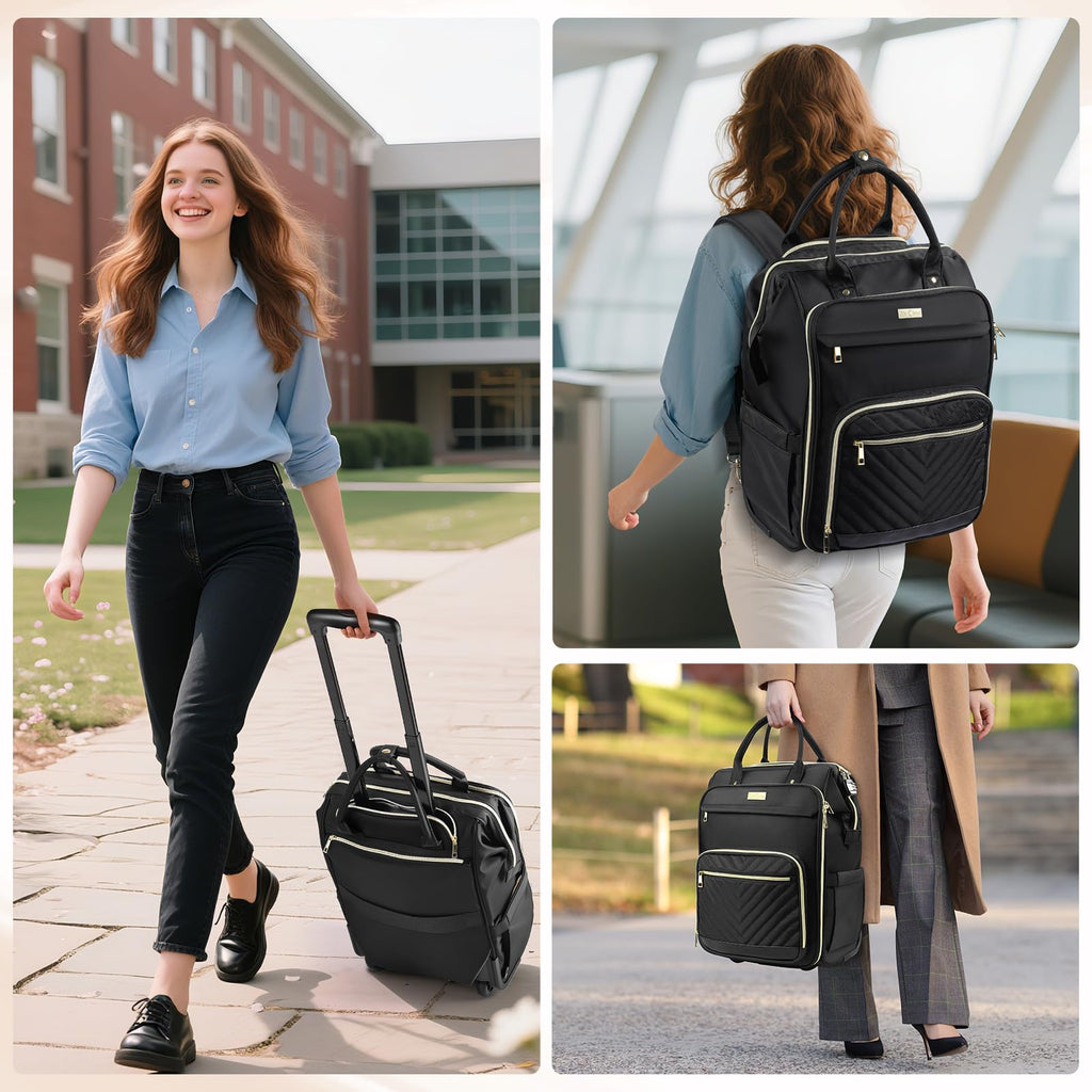 Star Cloud Rolling Backpack for Women, Dual-Opening Carry On Backpack with Wheels, Wheeled Laptop Backpack with Lock, USB & Type-C Charging Port, Softside Roller Backpack for Travel College Business Work