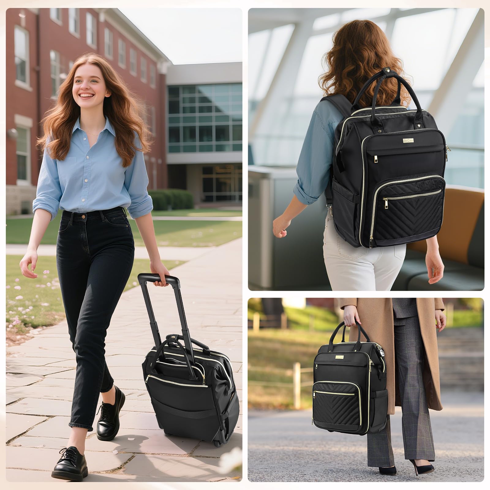 Star Cloud Rolling Backpack for Women, Dual-Opening Carry On Backpack with Wheels, Wheeled Laptop Backpack with Lock, USB & Type-C Charging Port, Softside Roller Backpack for Travel College Business Work