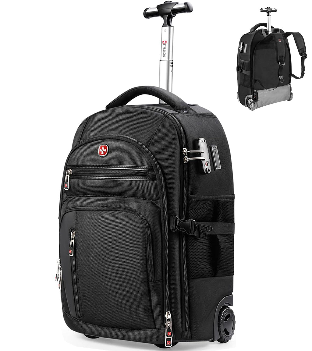 star cloud Rolling Backpack with Wheels, USB & Type-C Charging Ports, 21x14x9, Water-Resistant, 17.3" Laptop Compartment, EVA Material, Wheeled Business Backpack for Travel, Work, College