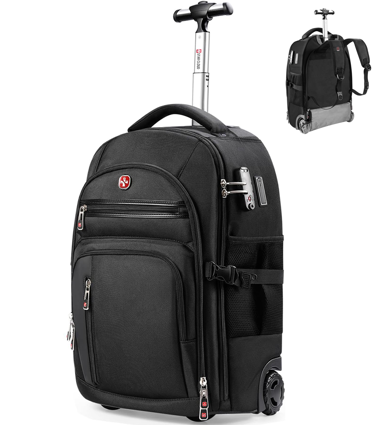 star cloud Rolling Backpack with Wheels, USB & Type-C Charging Ports, 21x14x9, Water-Resistant, 17.3" Laptop Compartment, EVA Material, Wheeled Business Backpack for Travel, Work, College