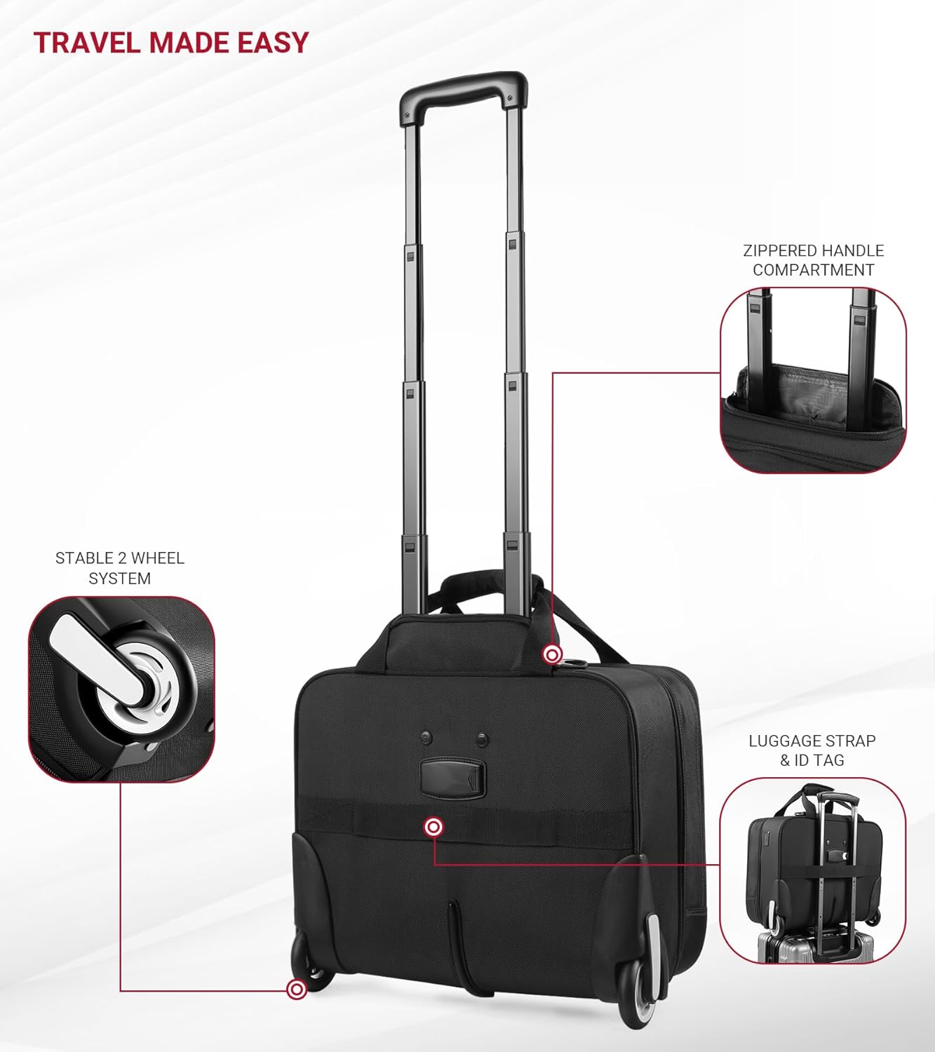 star cloud Rigid Frame Rolling Laptop Bag 18"×14"×8", Water-Resistant Rolling Briefcase with Wheels, Business Travel Computer Bag, Underseat Carry-on Luggage for Men & Women