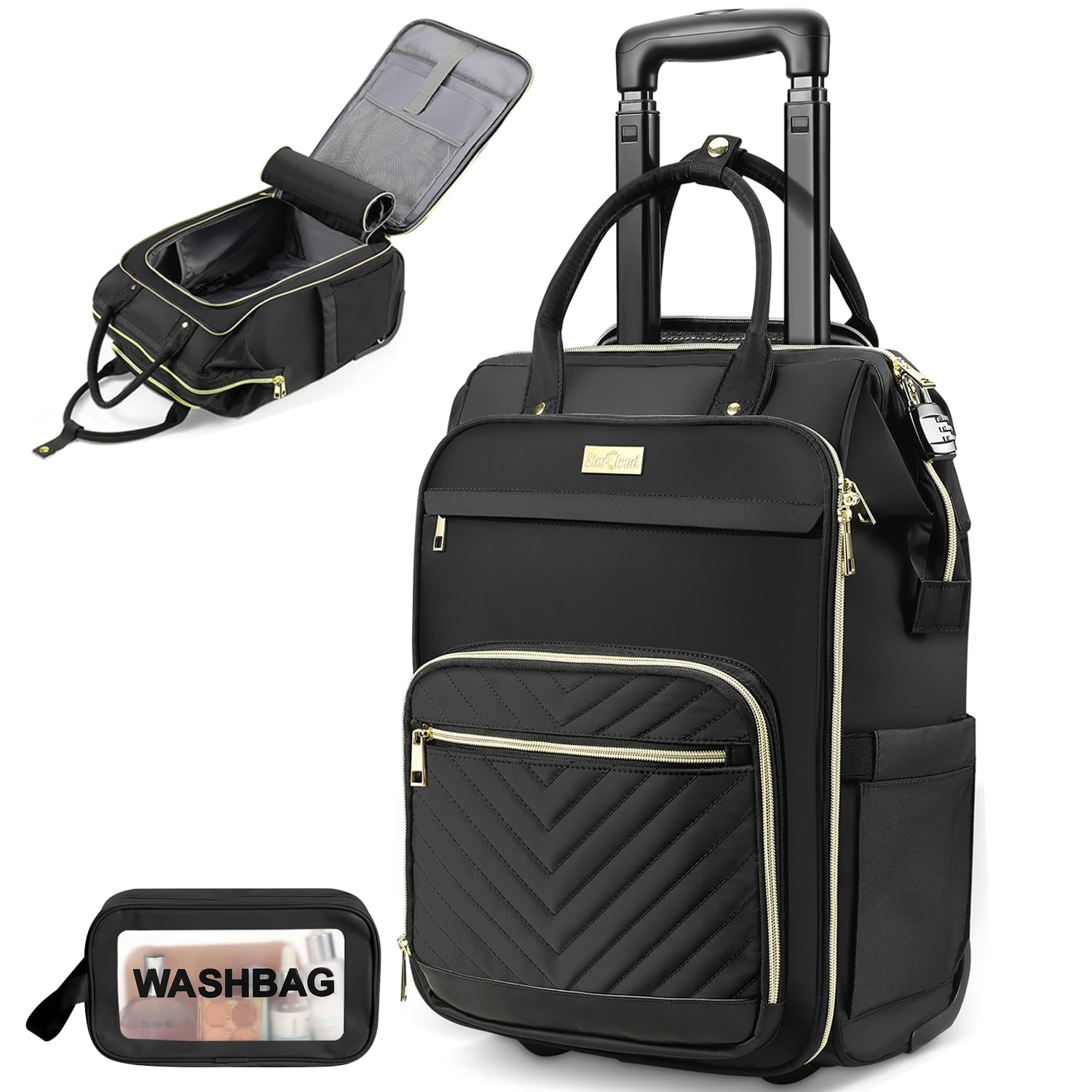 Star Cloud Rolling Backpack for Women, Dual-Opening Carry On Backpack with Wheels, Wheeled Laptop Backpack with Lock, USB & Type-C Charging Port, Softside Roller Backpack for Travel College Business Work