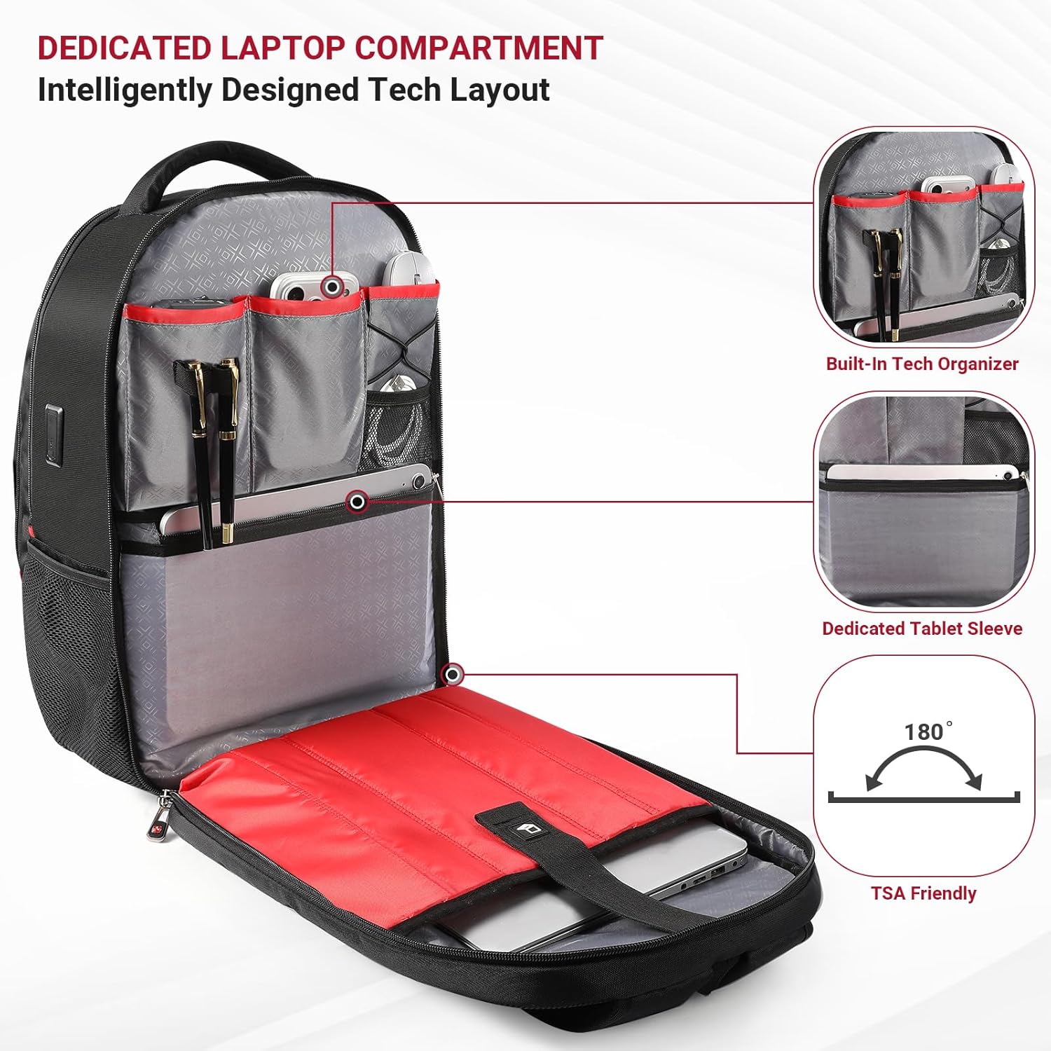 star cloud 17.3 Inch Laptop Backpack for Men, Travel Laptop Backpack with USB & Type-C Charging, TSA Friendly Carry On Business Backpack, Large Utility Tech Backpack for Work and Travel