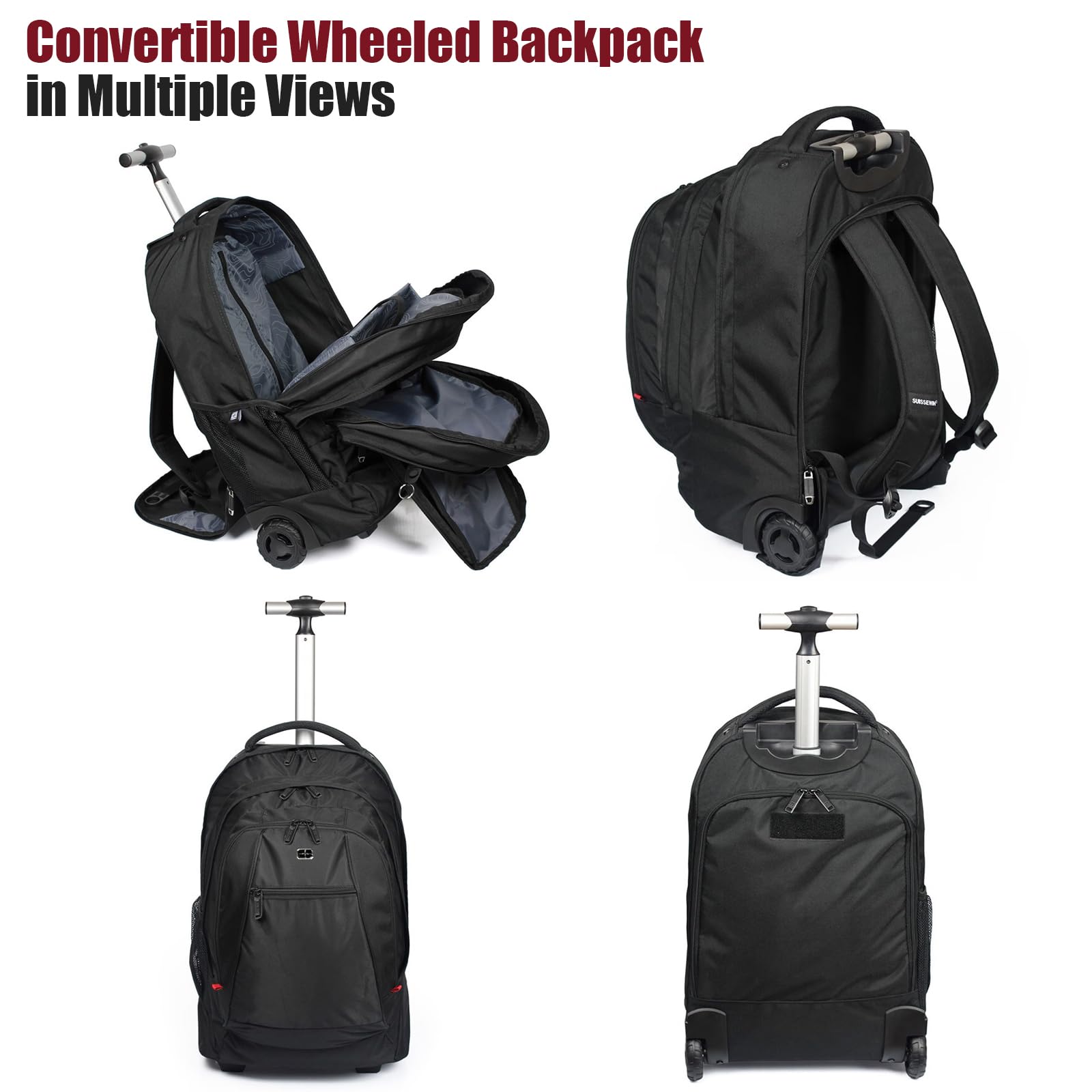 Star Cloud 21x14x8 Rolling Backpack for Adults with Wheels, Durable Wheeled Backpack with 17" Laptop Sleeve, Travel Carry-on Backpack with Wheels for Convenience