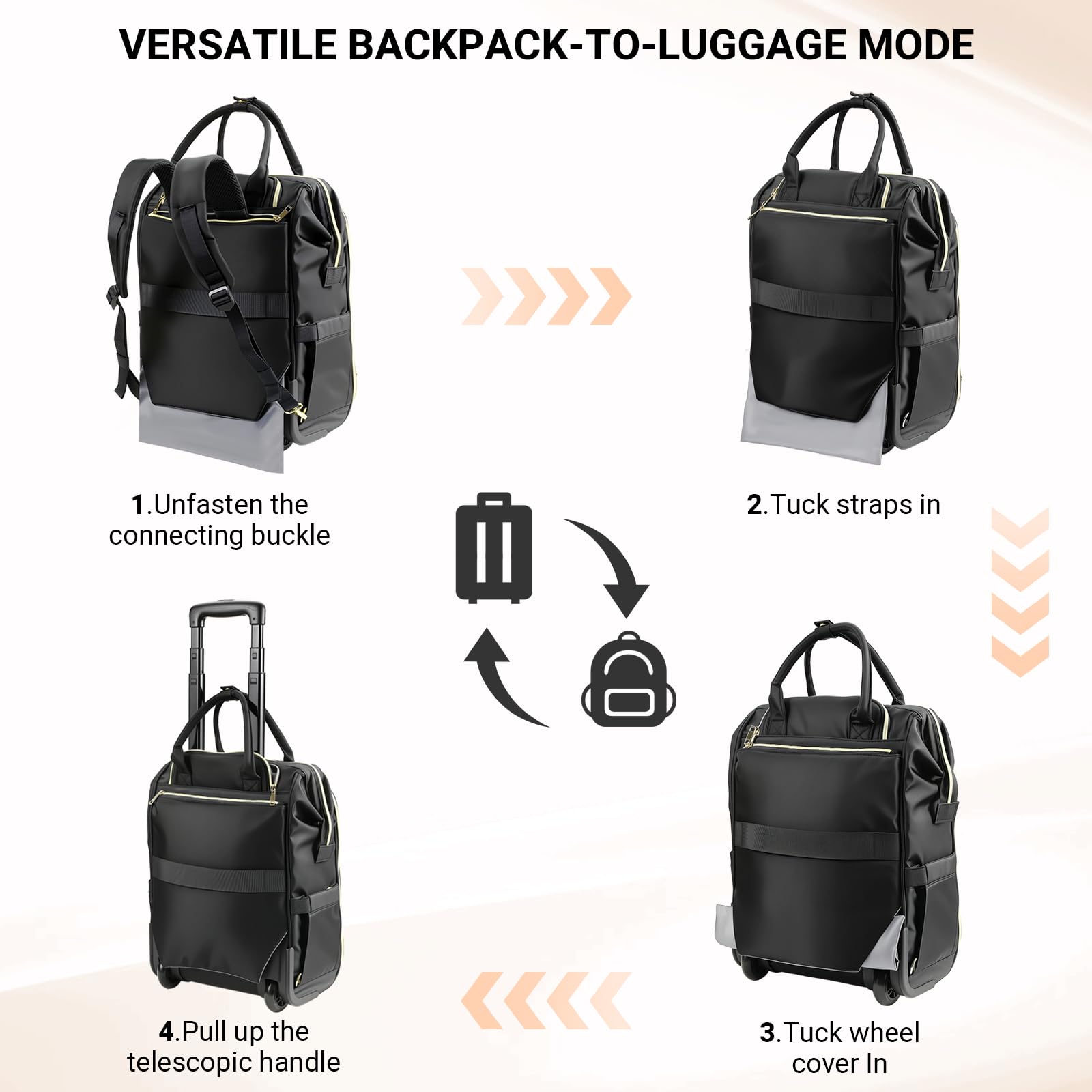 Star Cloud Rolling Backpack for Women, Dual-Opening Carry On Backpack with Wheels, Wheeled Laptop Backpack with Lock, USB & Type-C Charging Port, Softside Roller Backpack for Travel College Business Work