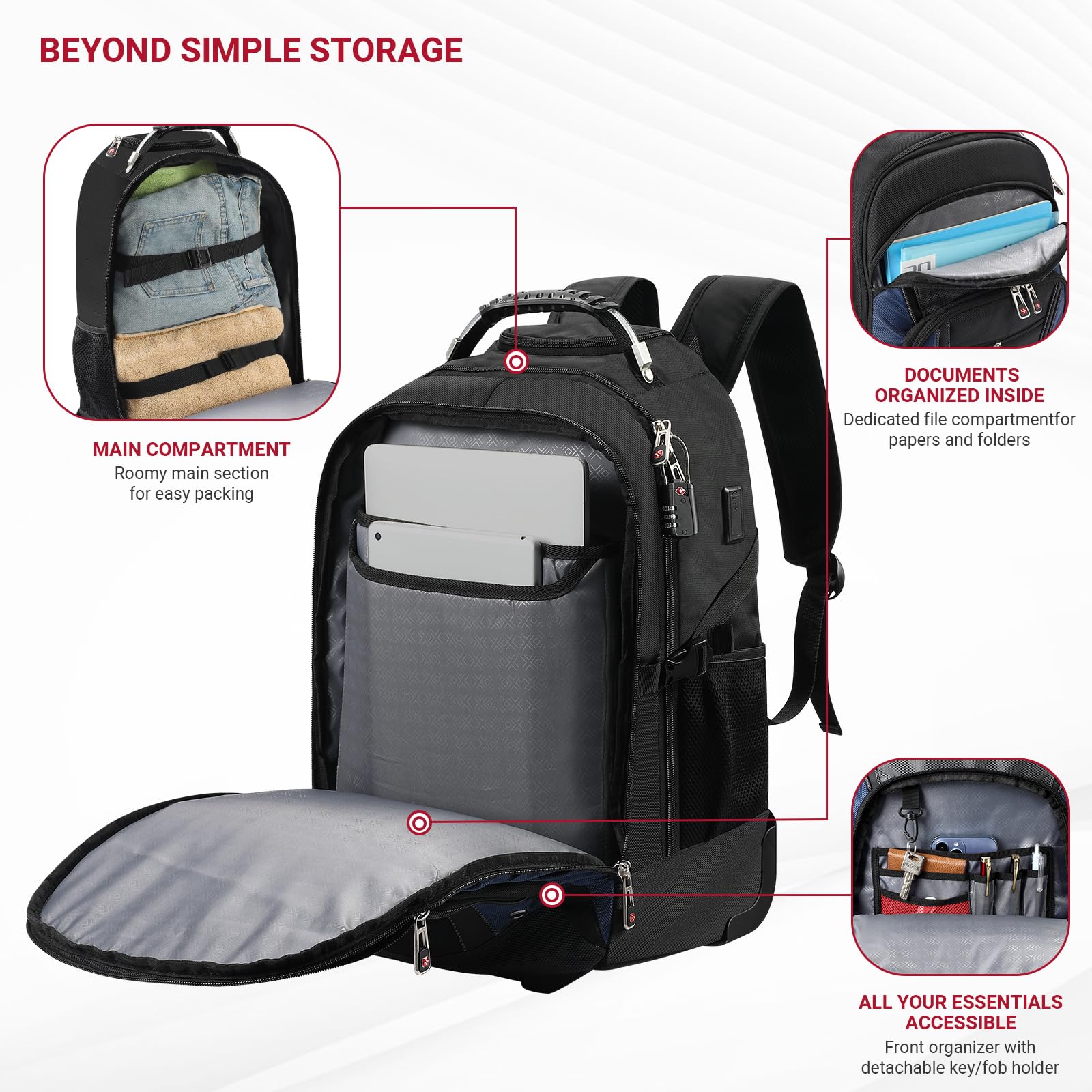 star cloud Rolling Backpack with Wheels, USB & Type-C Charging Port, 21x14x9 Water Resistant Wheeled Backpack, 17.3" Roller Laptop Backpack, Carry On Luggage for Business Travel College Work Bag