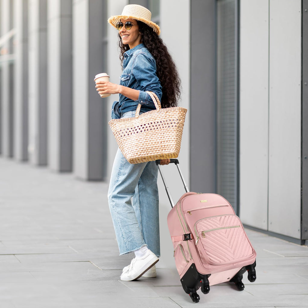 Star Cloud Rolling Backpack for Women, 21"x14"x9", 45L Travel Backpack with Wheels and USB & Type-C Charging Ports, Fits 17.3", Water-Resistant Carry-On Luggage for Work & Travel (Black)