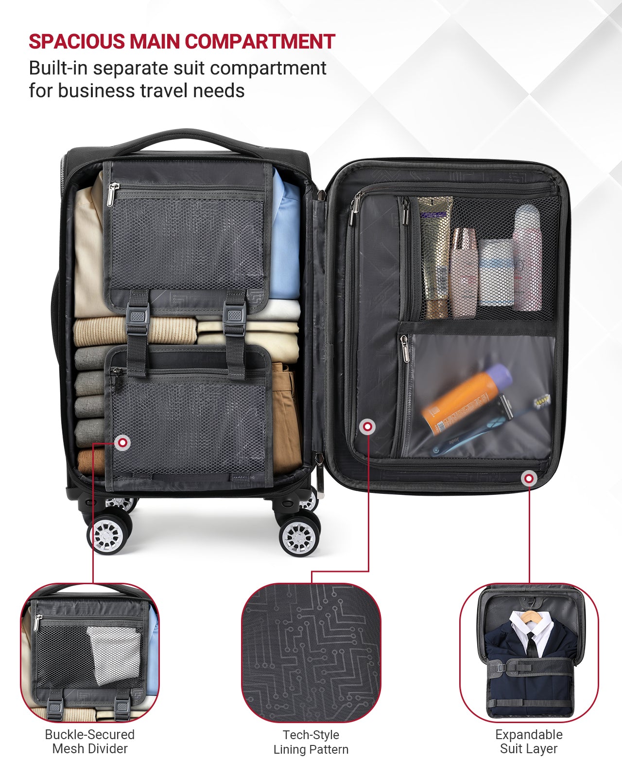 star cloud Softside Expandable Spinner Luggage Durable Lightweight Travel Suitcase, Black