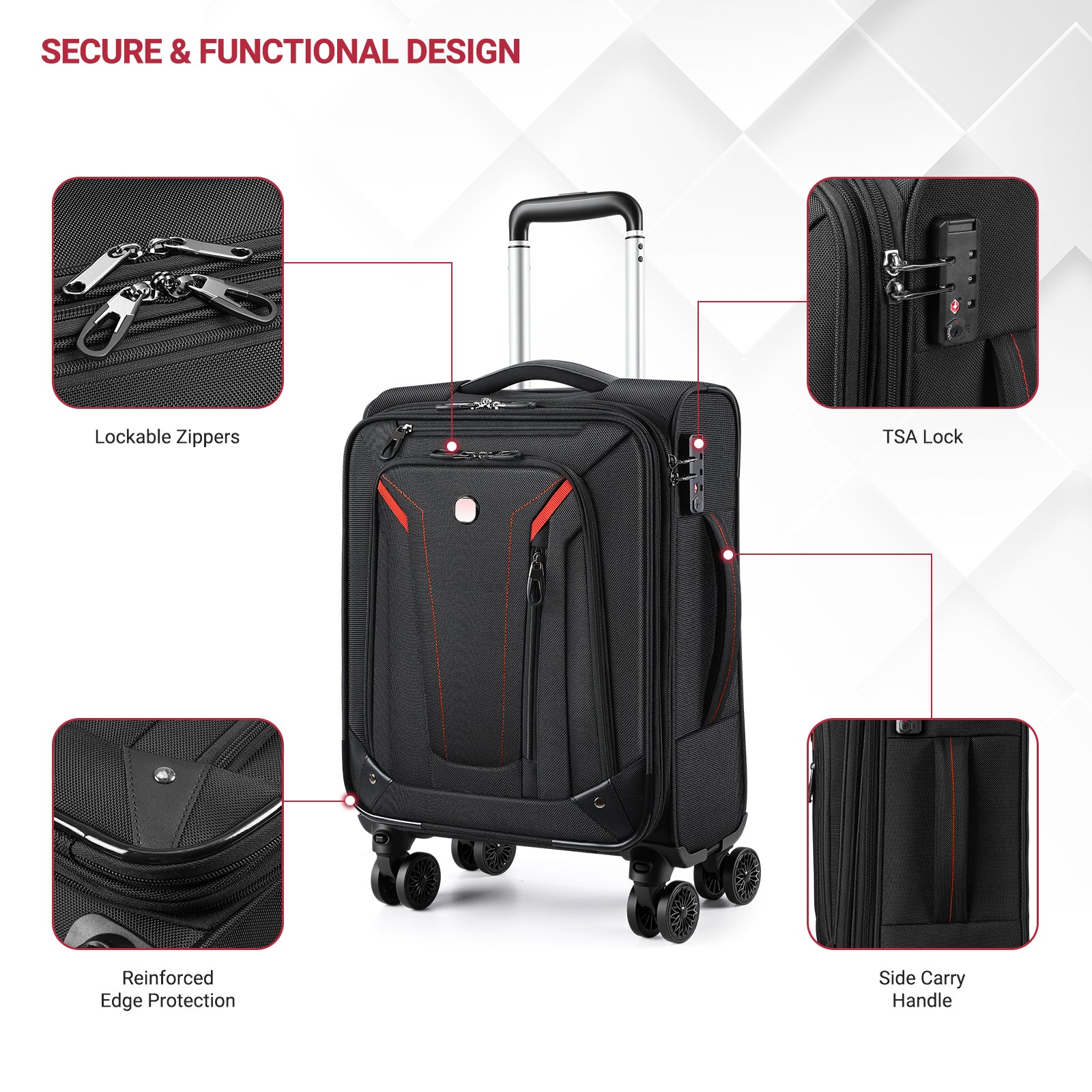 star cloud Carry On Luggage 22x14x9 Airline Approved, 22 Inch Rigid Frame Suitcases with Detachable Spinner Wheels, Softside Carry On Suitcase with USB&Type-C Ports,TSA Lock,Large Travel Luggage