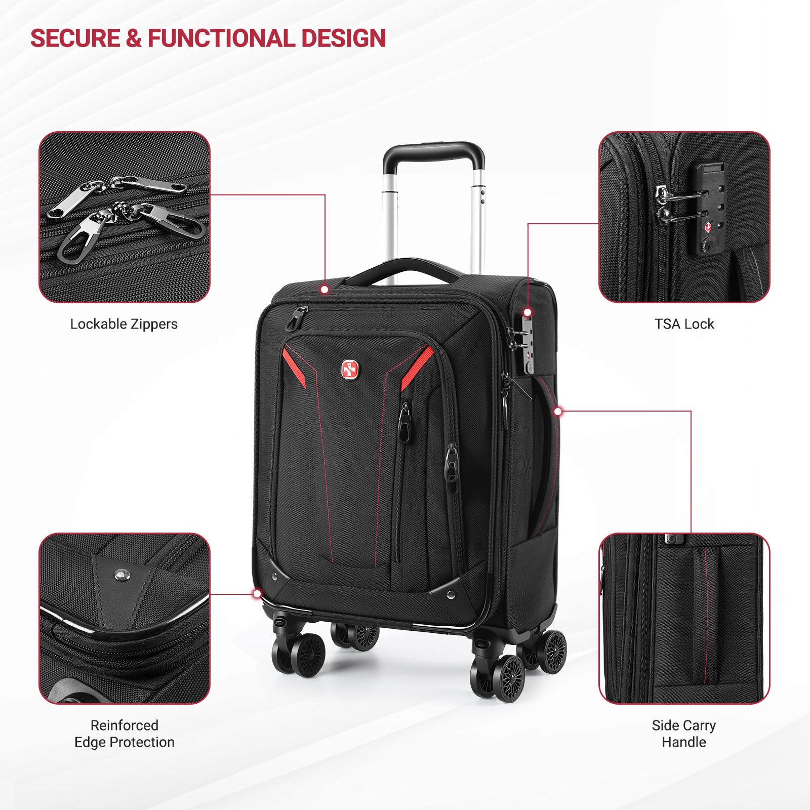 star cloud Carry On Luggage 22x14x9 Airline Approved, 22 Inch Rigid Frame Suitcases with Detachable Spinner Wheels, Softside Carry On Suitcase with USB&Type-C Ports,TSA Lock,Large Travel Luggage
