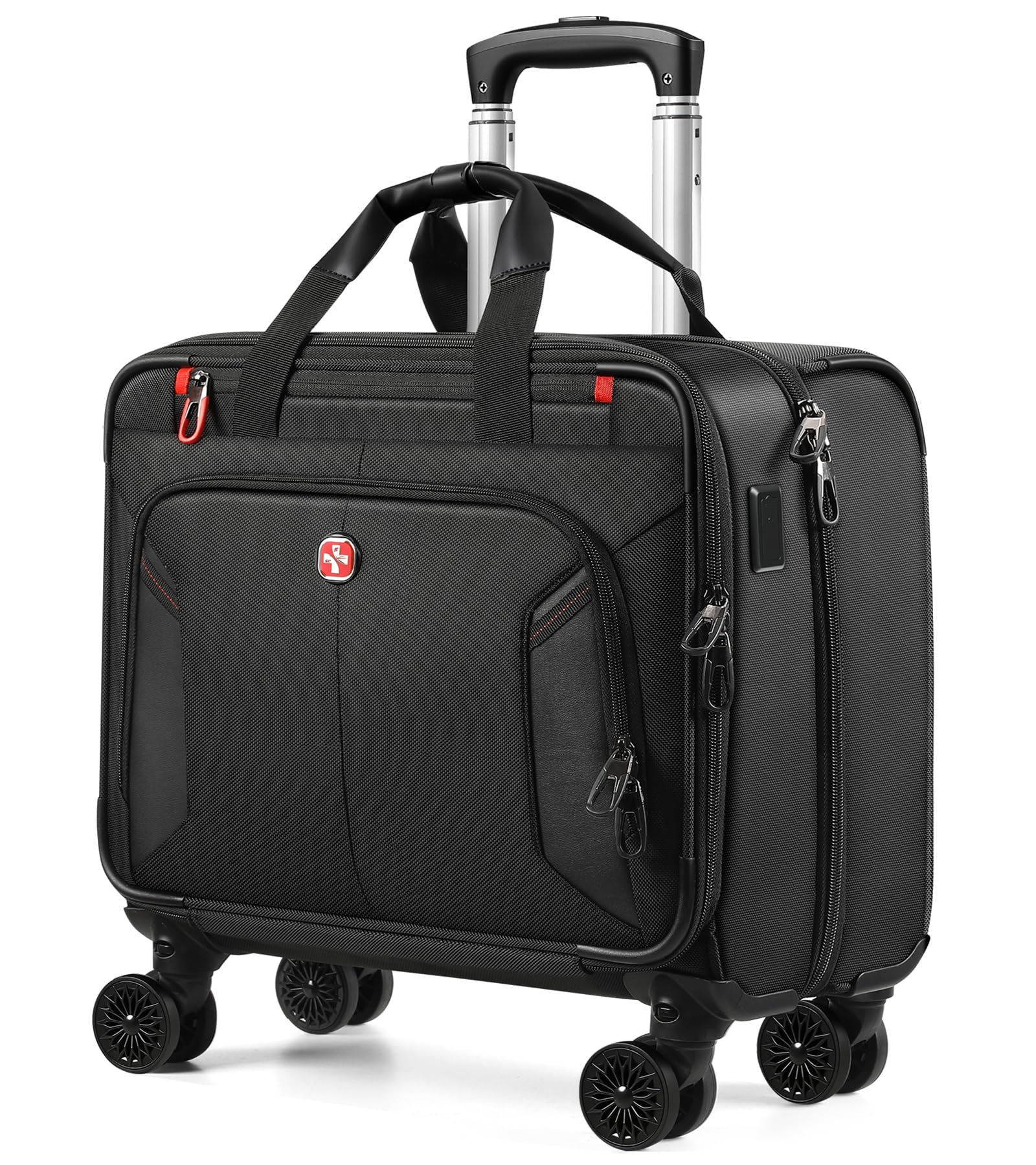 star cloud Rigid Frame Rolling Laptop Bag on Wheels, Rolling Briefcase with USB & Type-C Charging Port, Water Resistant Rolling Computer Bag for 17.3 Inch Laptop, Work Travel and Business
