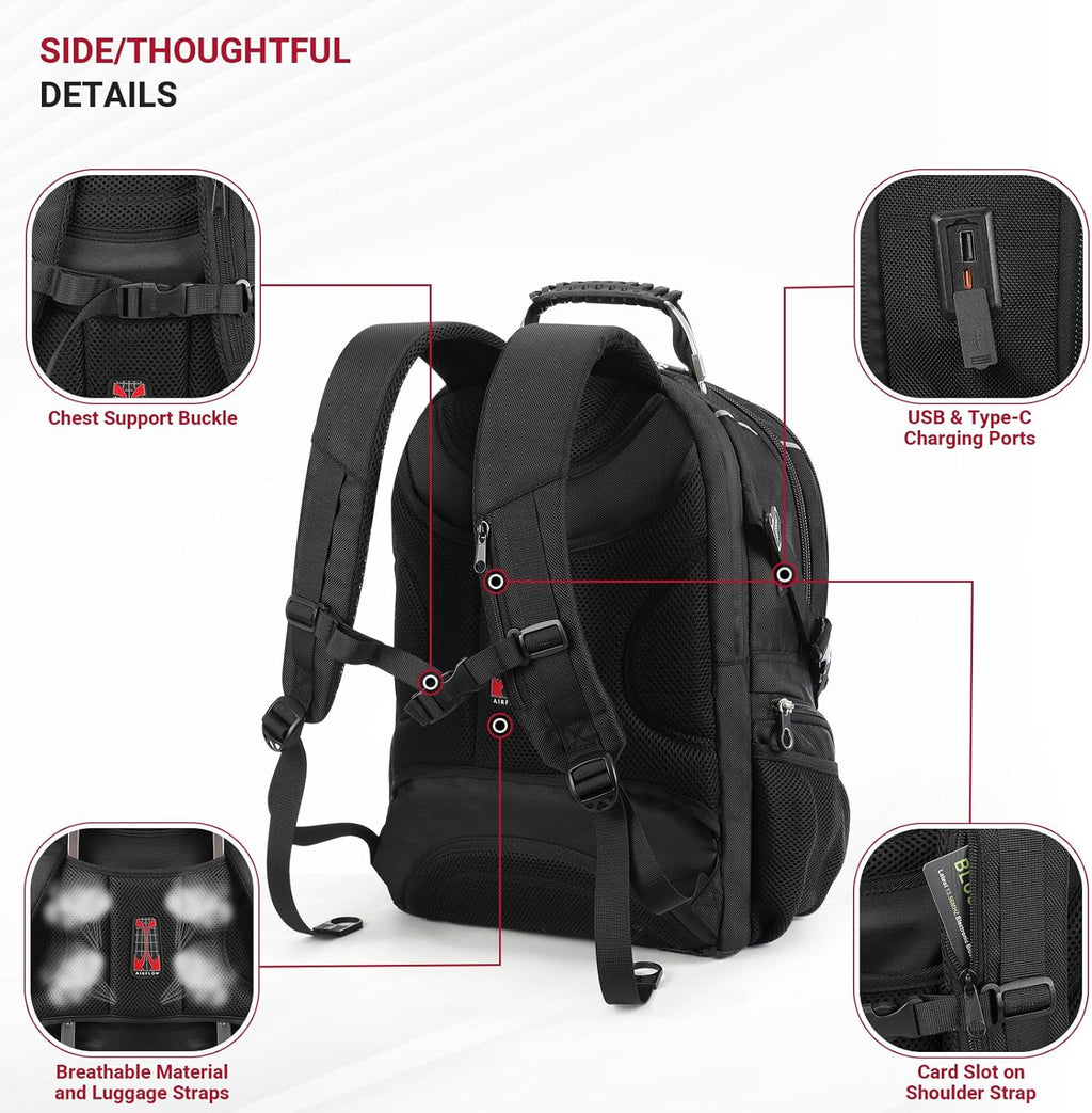 Star Cloud Business Travel Laptop Backpack 17 Inch, USB Type-C Charging Carry On Backpack with Anti-Theft Lock, Large Capacity Multi-Compartment Tech Backpack for Work, Commute & Travel