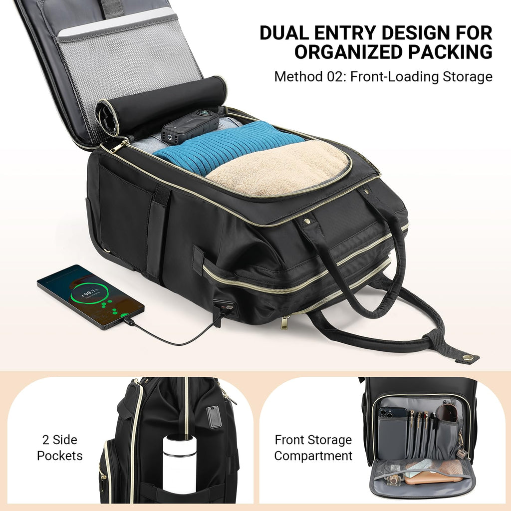 Star Cloud Rolling Backpack for Women, Dual-Opening Carry On Backpack with Wheels, Wheeled Laptop Backpack with Lock, USB & Type-C Charging Port, Softside Roller Backpack for Travel College Business Work