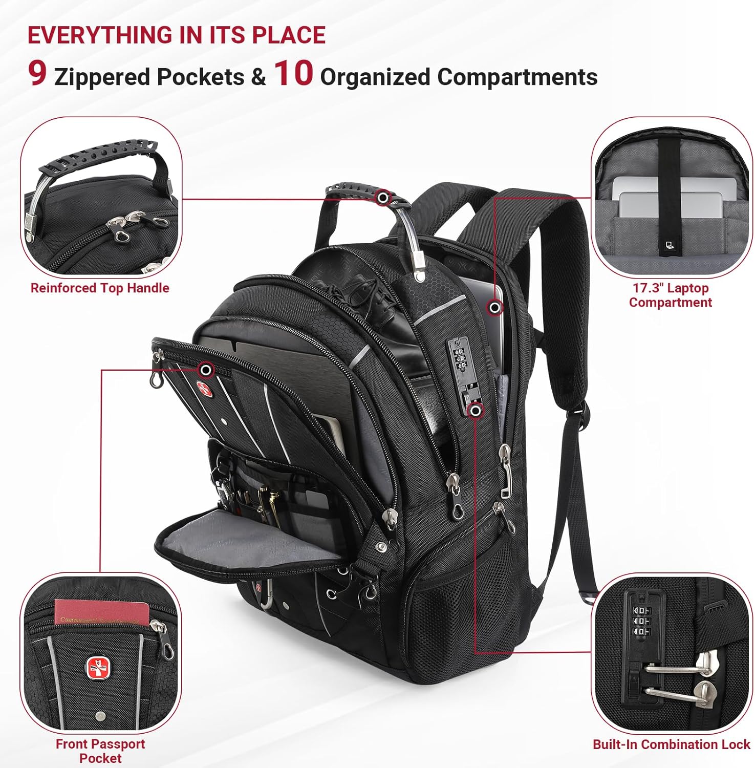 Star Cloud Business Travel Laptop Backpack 17 Inch, USB Type-C Charging Carry On Backpack with Anti-Theft Lock, Large Capacity Multi-Compartment Tech Backpack for Work, Commute & Travel