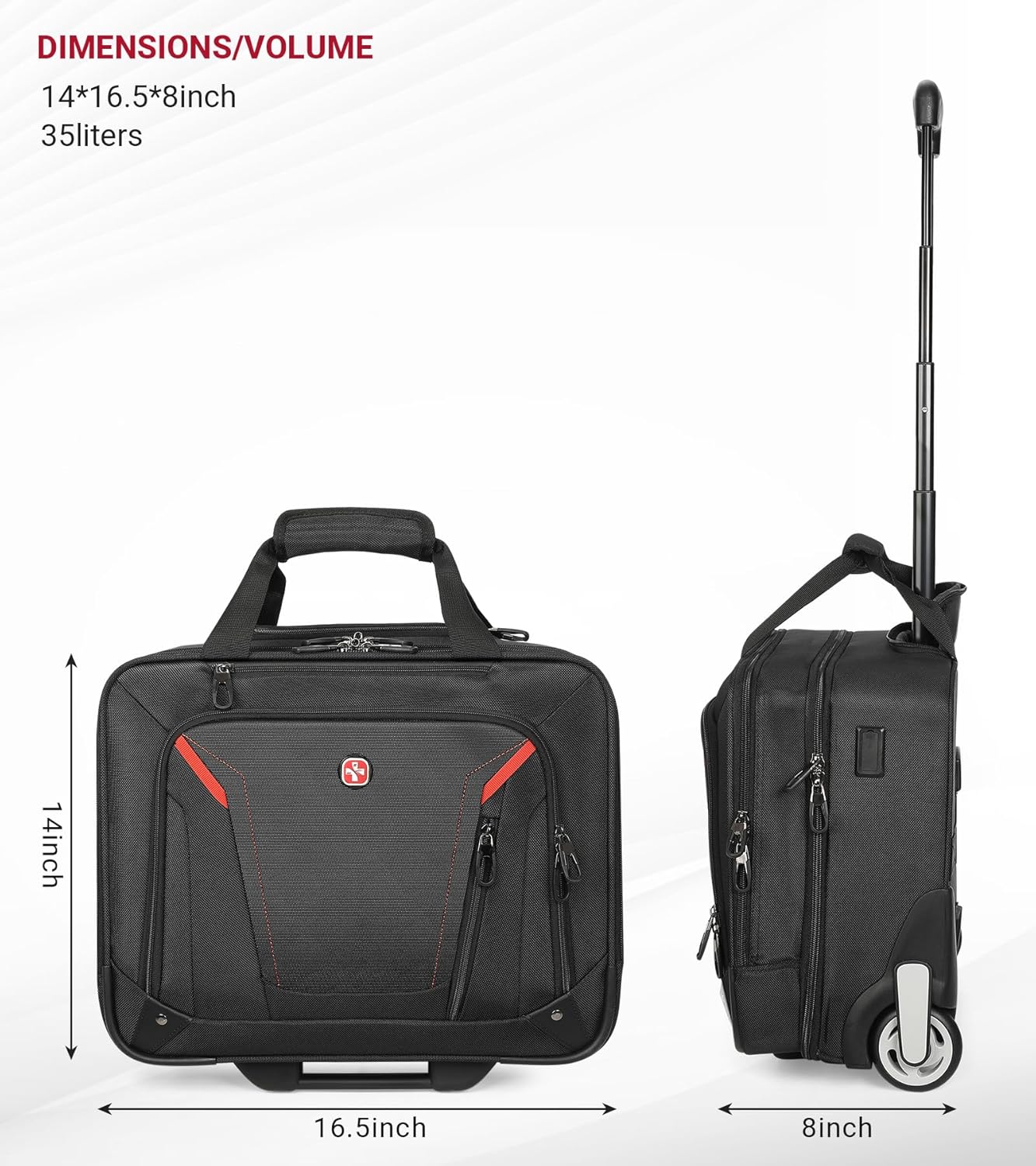 star cloud Rigid Frame Rolling Laptop Bag 18"×14"×8", Water-Resistant Rolling Briefcase with Wheels, Business Travel Computer Bag, Underseat Carry-on Luggage for Men & Women