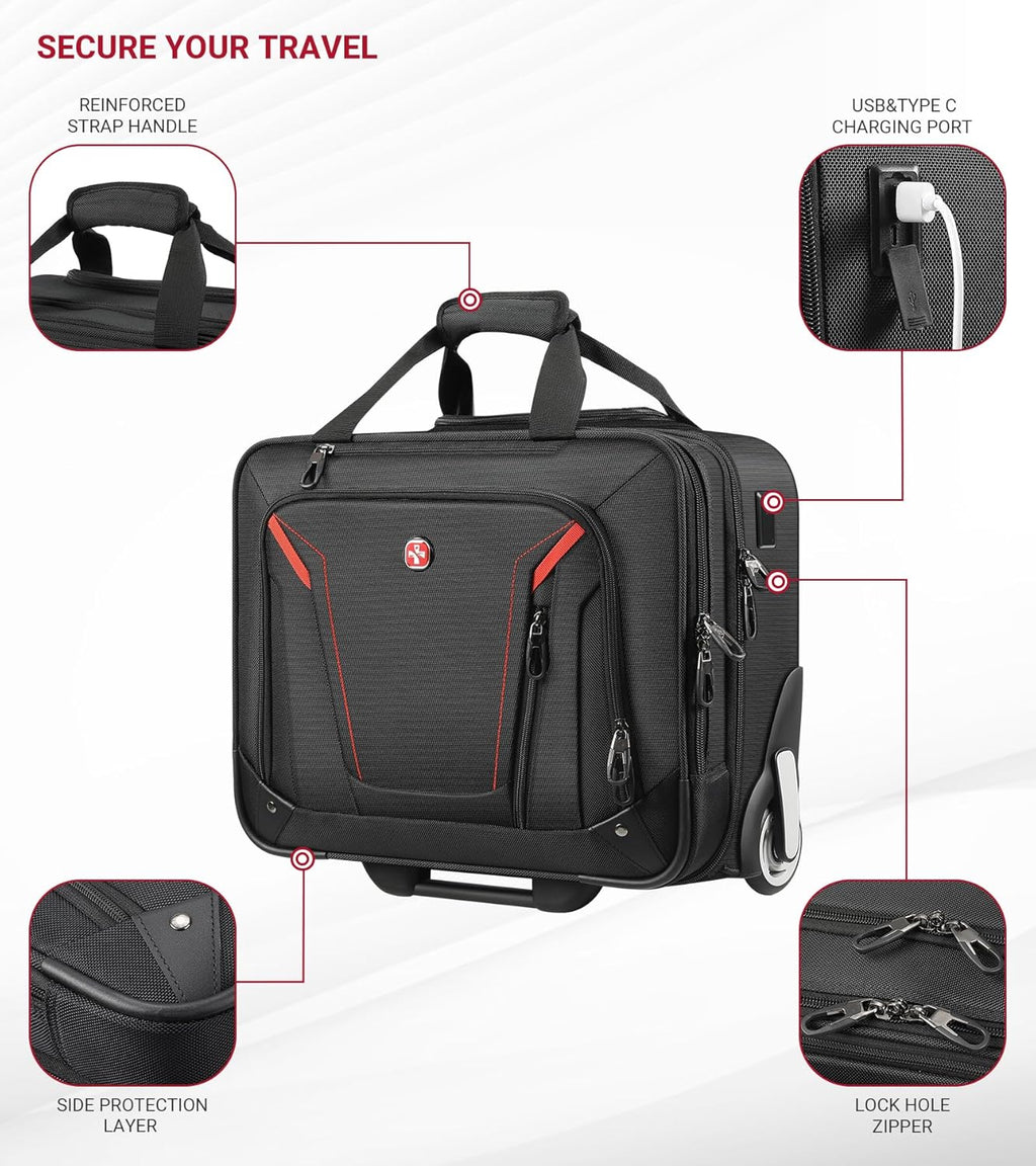star cloud Rigid Frame Rolling Laptop Bag 18"×14"×8", Water-Resistant Rolling Briefcase with Wheels, Business Travel Computer Bag, Underseat Carry-on Luggage for Men & Women