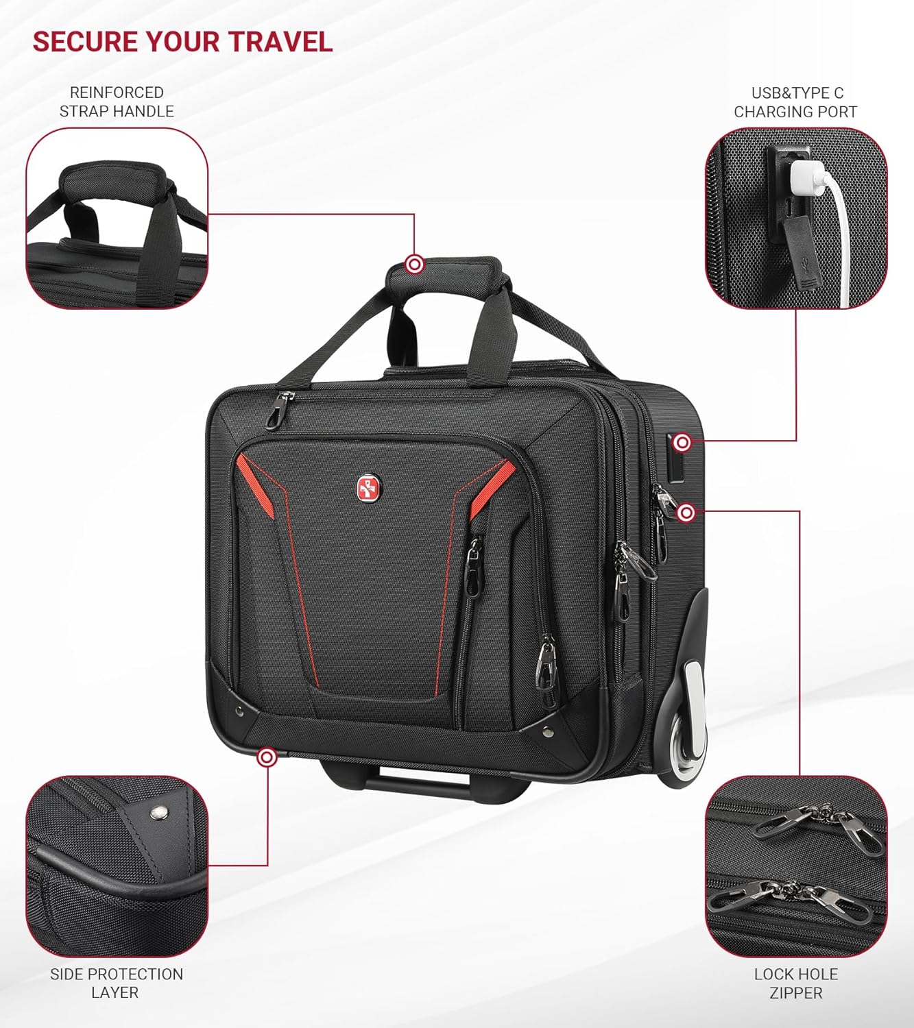 star cloud Rigid Frame Rolling Laptop Bag 18"×14"×8", Water-Resistant Rolling Briefcase with Wheels, Business Travel Computer Bag, Underseat Carry-on Luggage for Men & Women