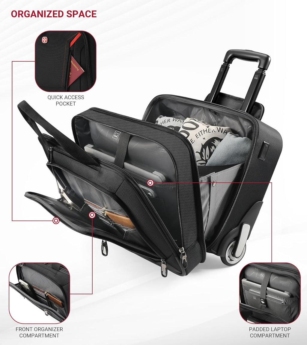 star cloud Rigid Frame Rolling Laptop Bag 18"×14"×8", Water-Resistant Rolling Briefcase with Wheels, Business Travel Computer Bag, Underseat Carry-on Luggage for Men & Women